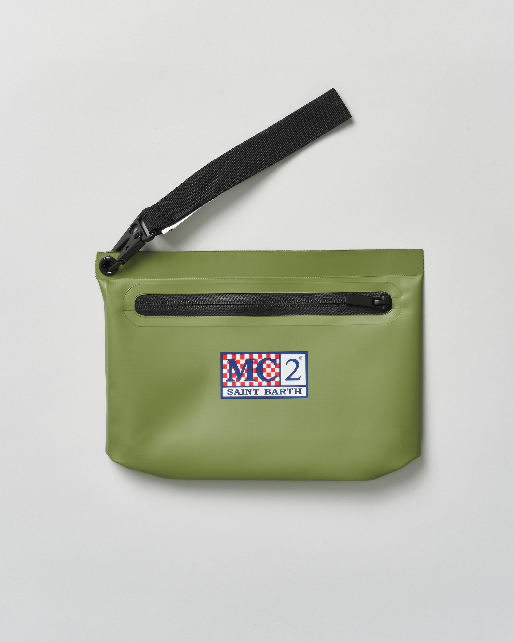 Pochette MC2 Saint Barth Aline verde militare in tessuto impermeabile effetto gommato