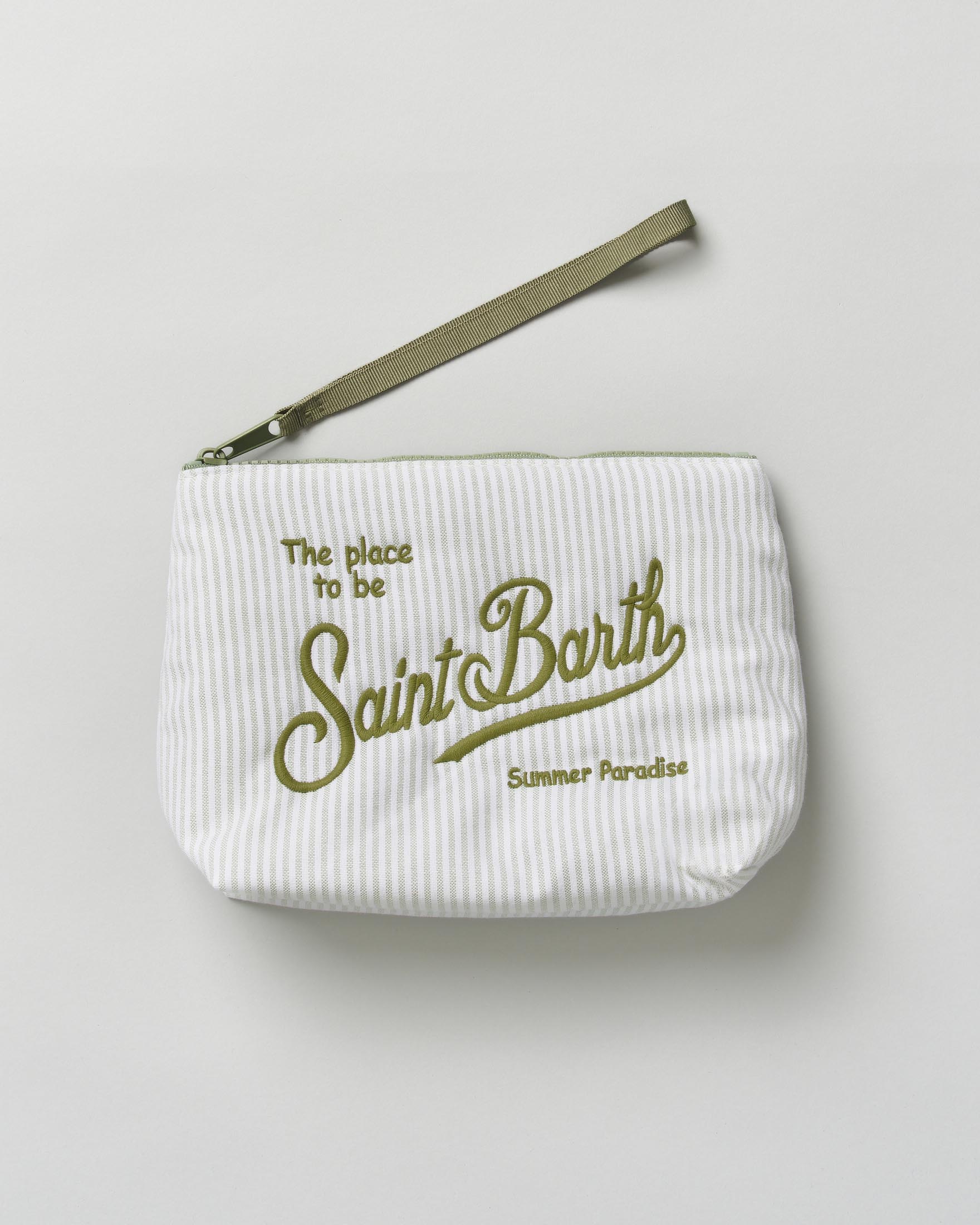 Pochette MC2 Saint Barth Aline in oxford di cotone a righe panna e salvia