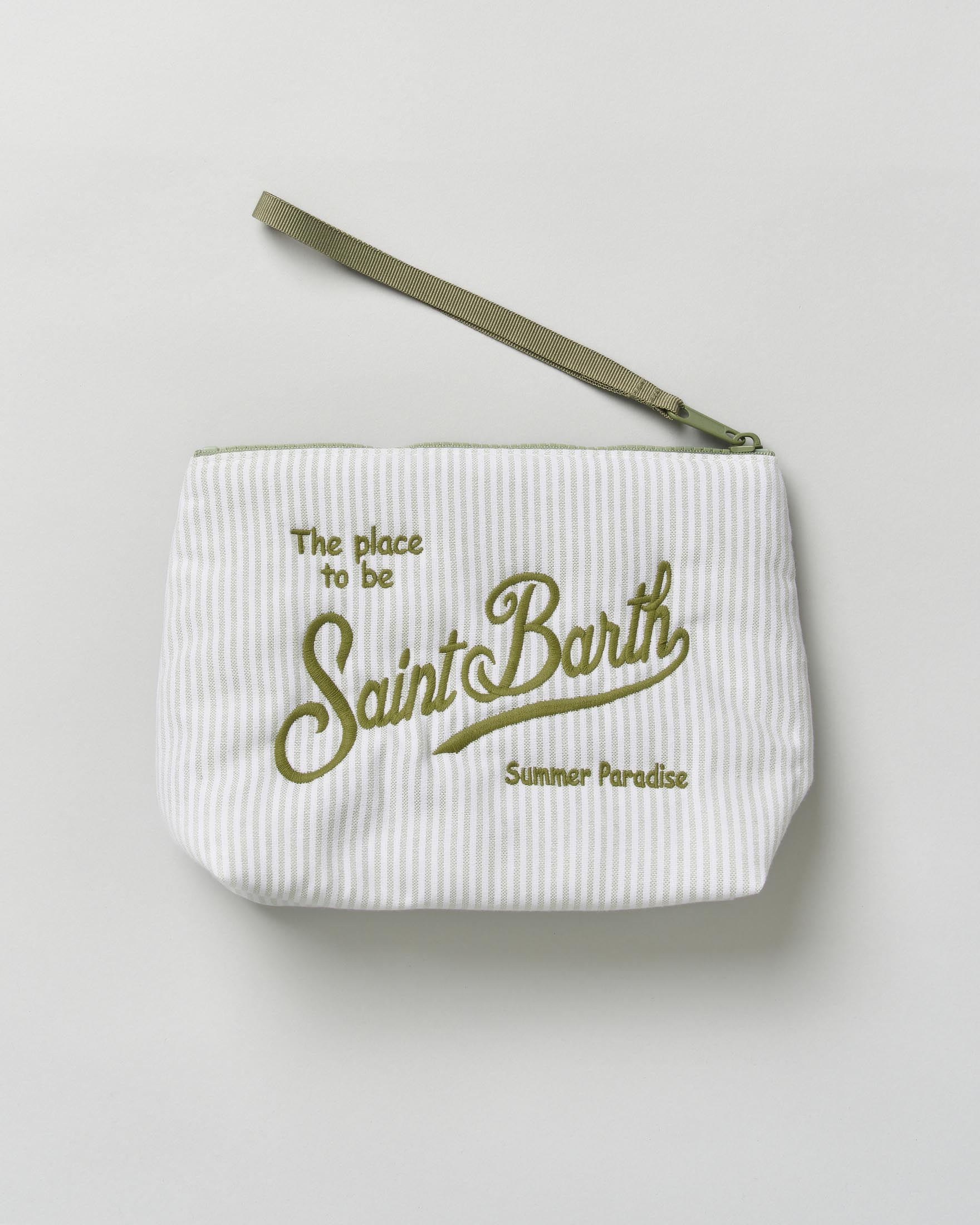 Pochette MC2 Saint Barth Aline in oxford di cotone a righe panna e salvia image