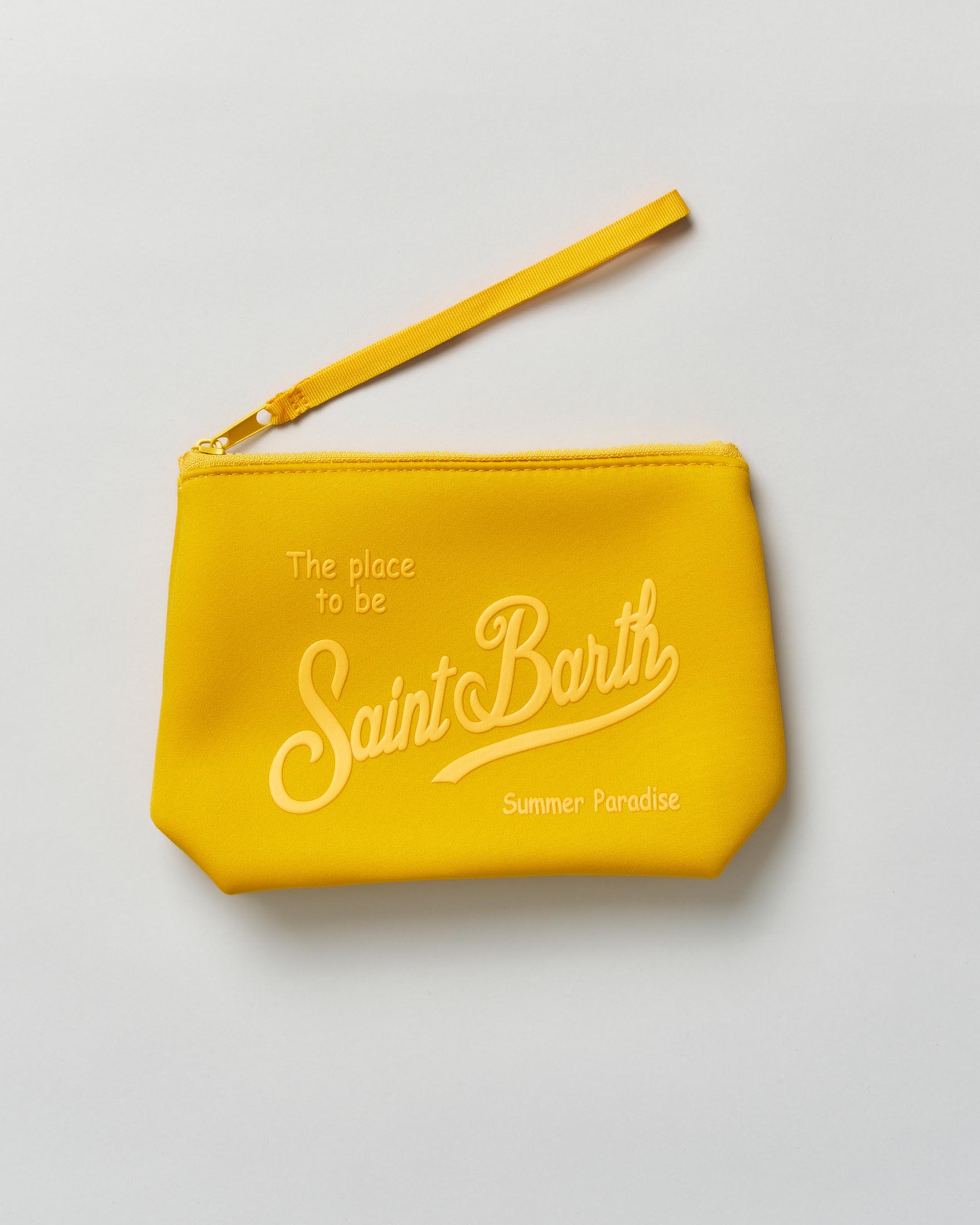 Pochette MC2 Saint Barth Aline gialla in neoprene con logo in tono