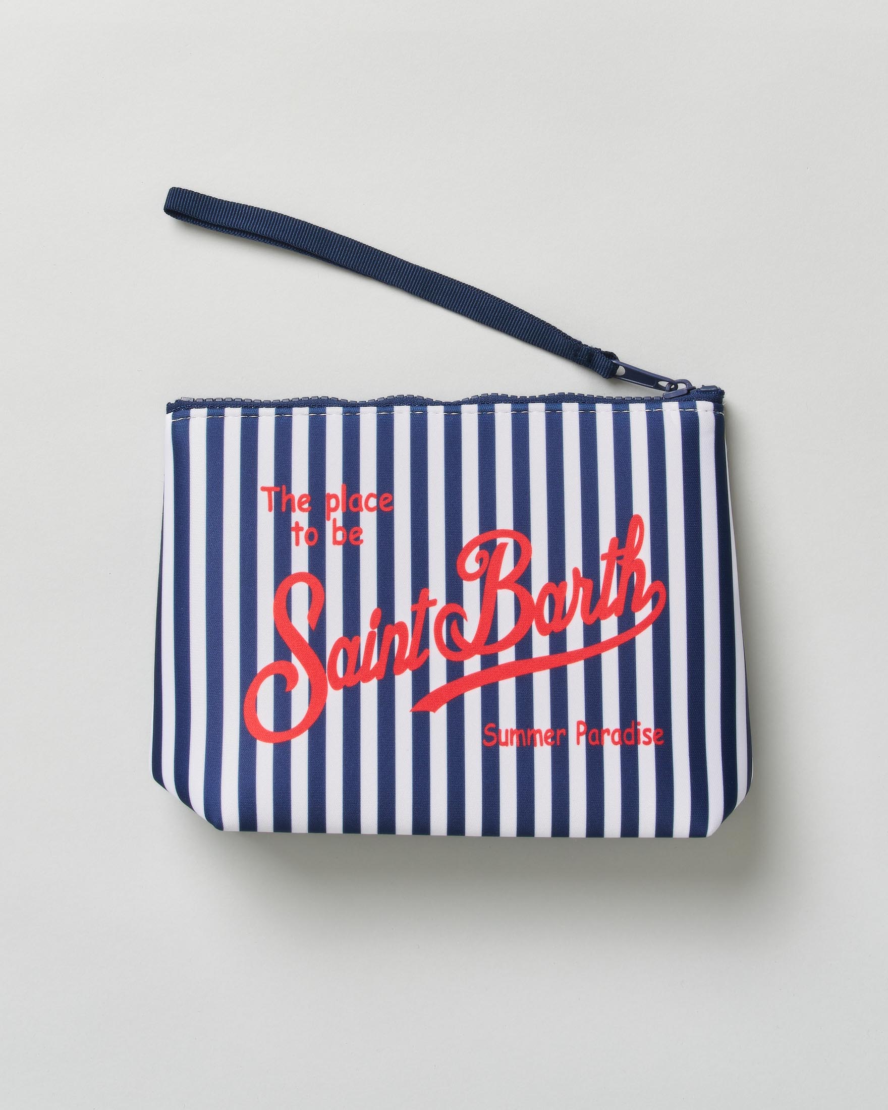 Pochette MC2 Saint Barth Aline a righe bianche e blu in neoprene con logo in contrasto image