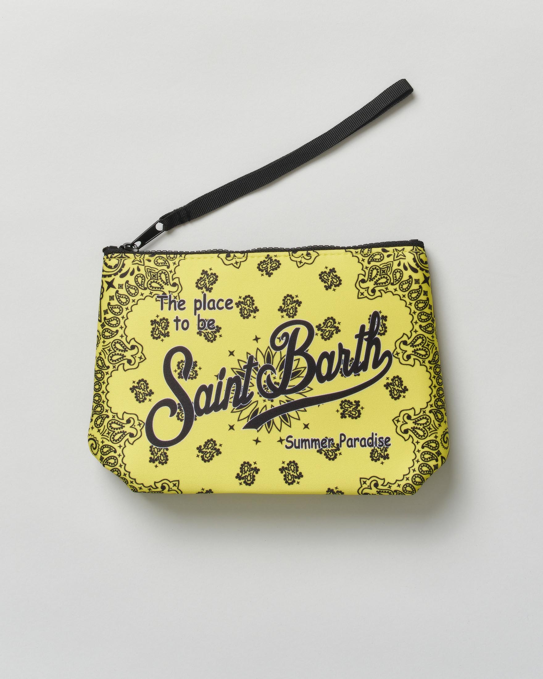 Pochette Aline gialla in neoprene con stampa grafica bandana