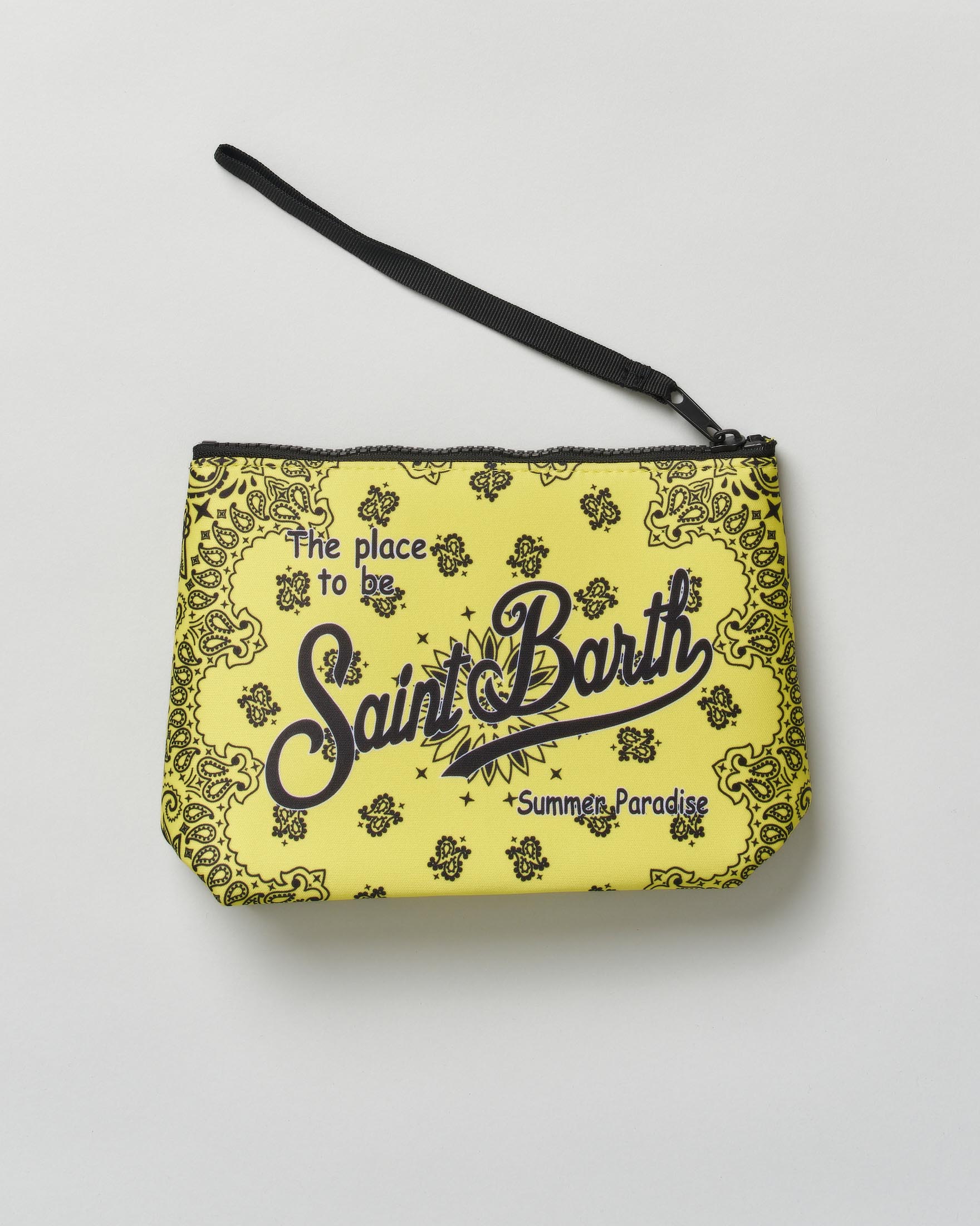 Pochette MC2 Saint Barth Aline gialla in neoprene con stampa grafica bandana image