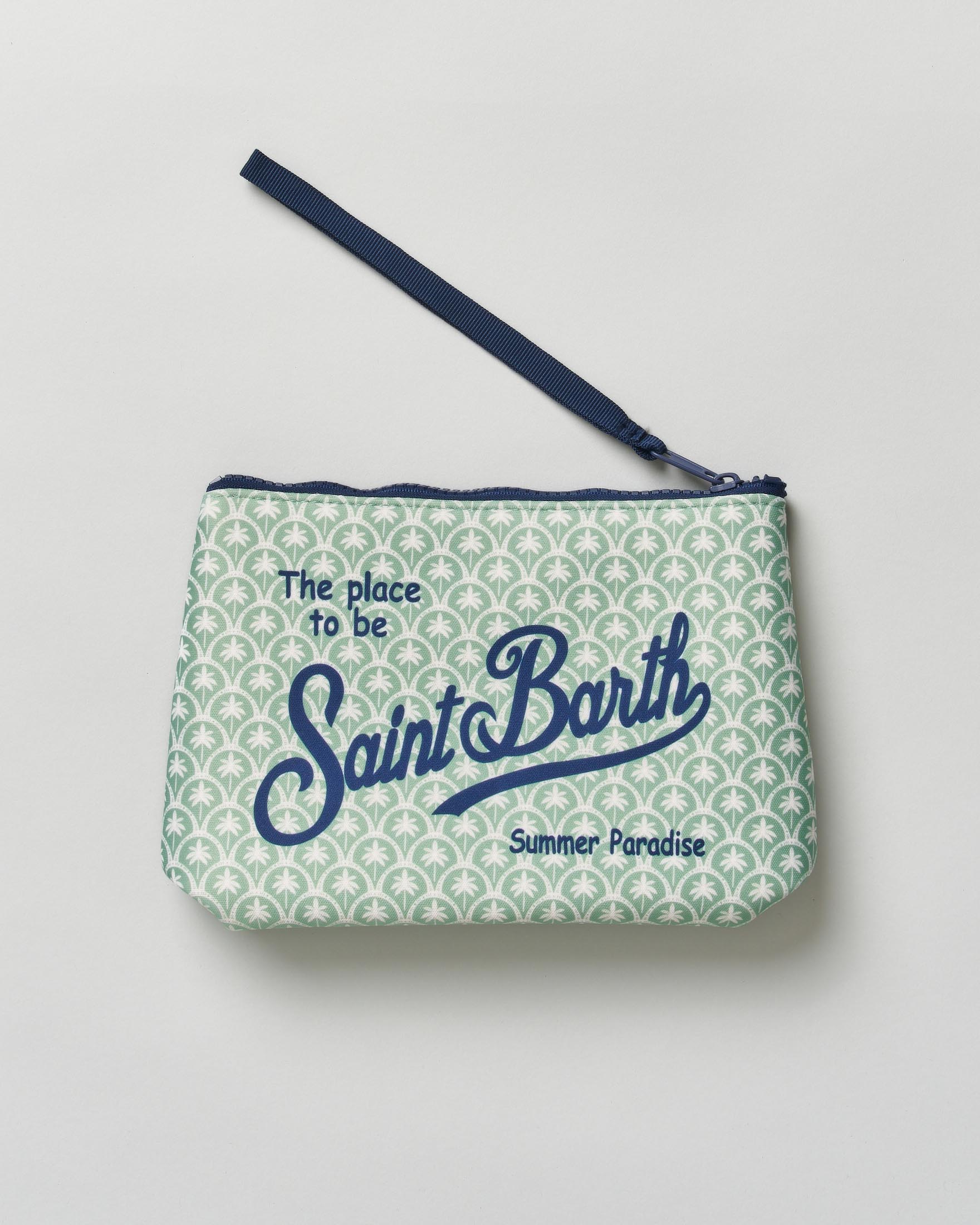 Pochette MC2 Saint Barth Aline salvia in neoprene con stampa palmette bianche image