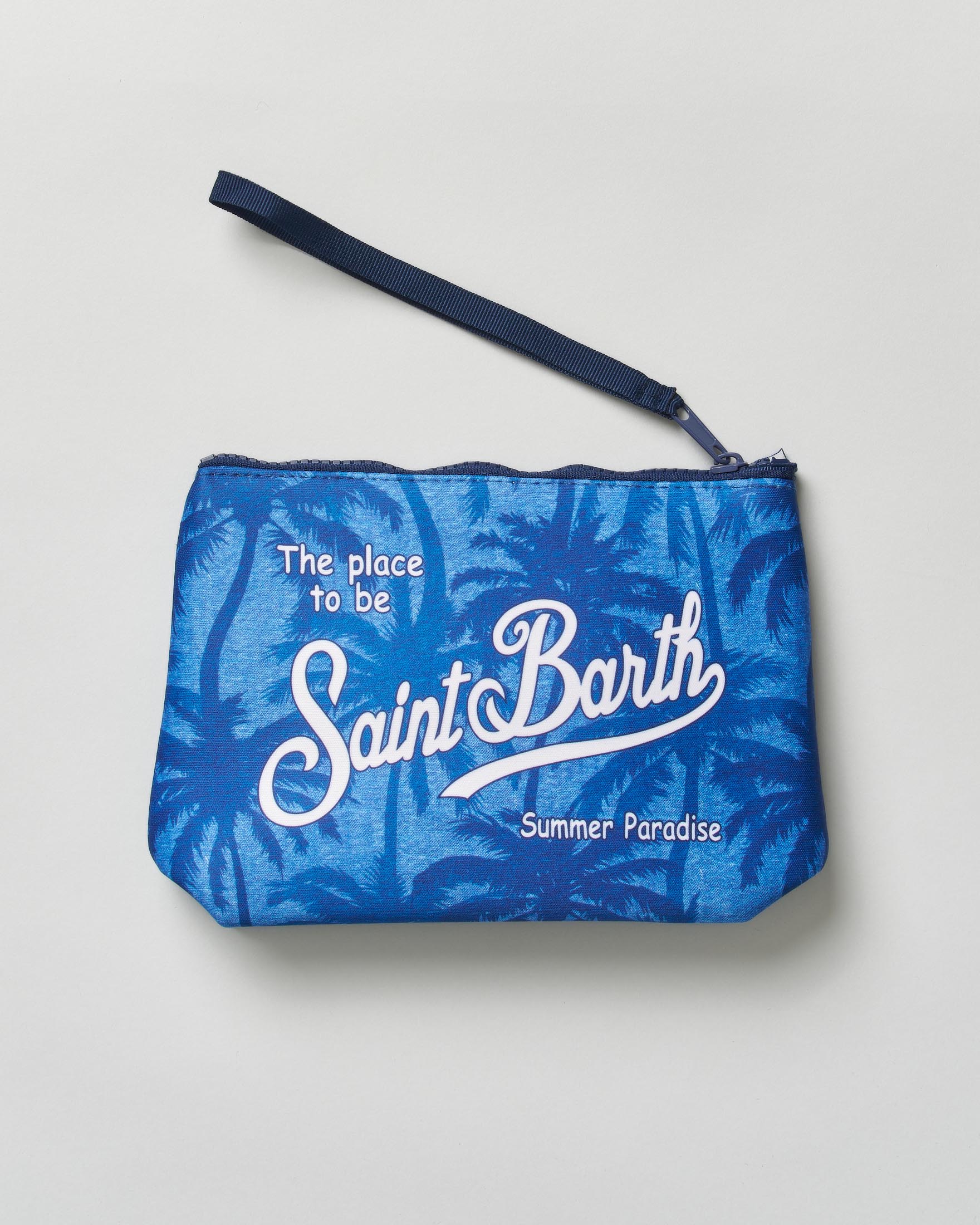 Pochette MC2 Saint Barth Aline blu royal in neoprene con stampa palme soffusa image