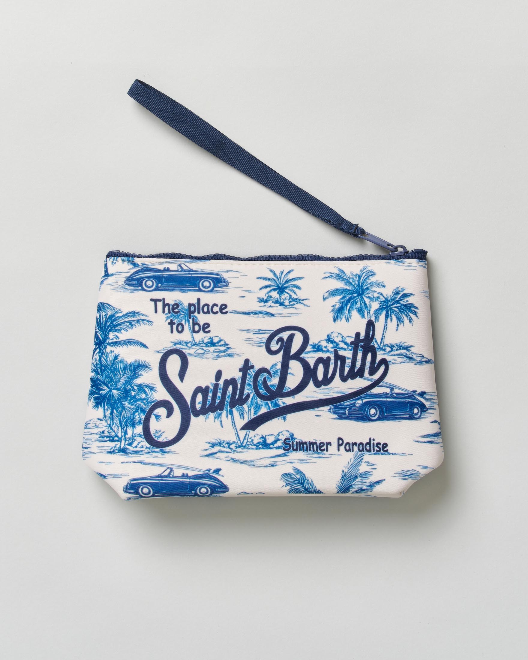 Pochette MC2 Saint Barth Aline bianca in neoprene con stampa beach car blu image