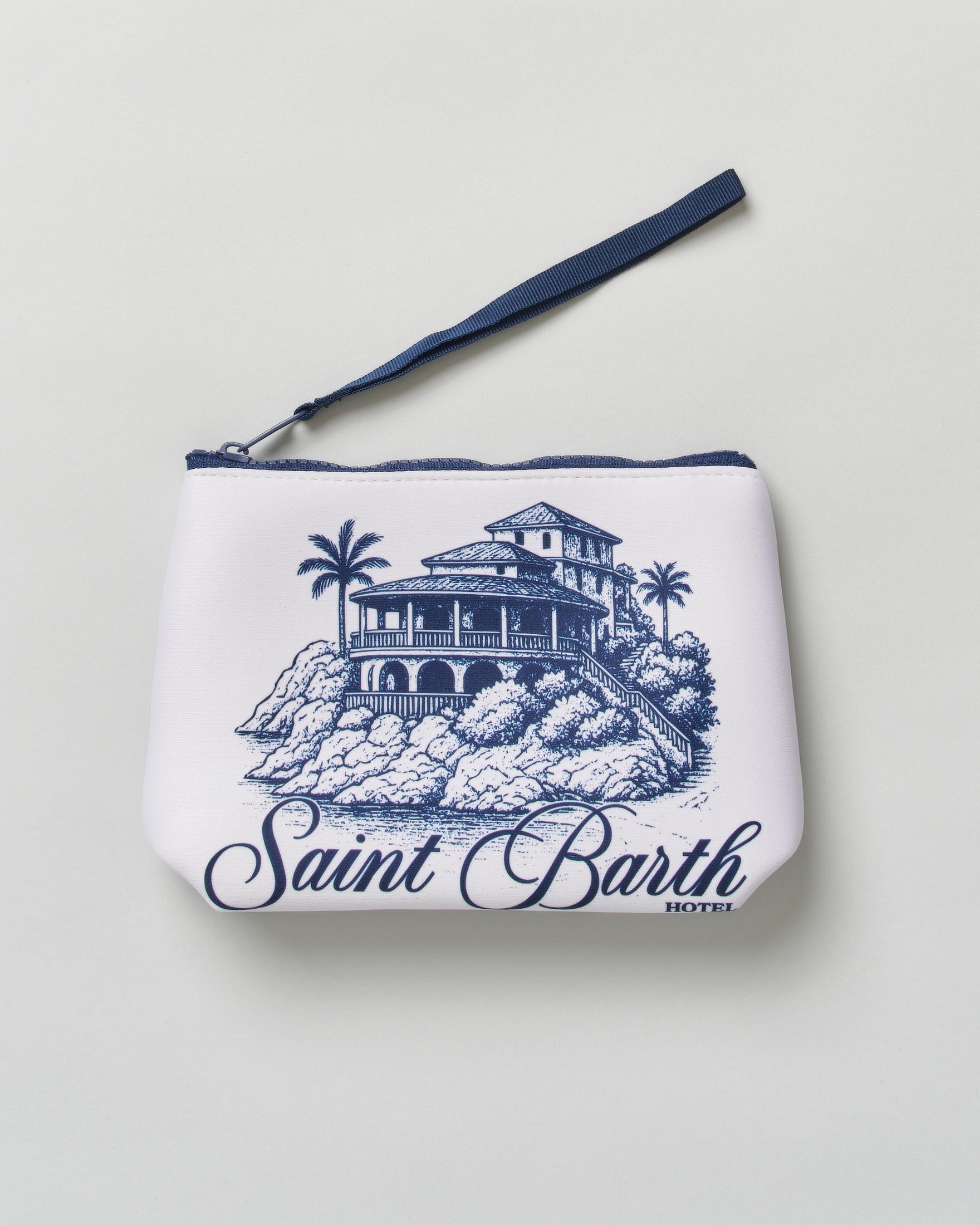 Pochette MC2 Saint Barth Aline bianca in neoprene con stampa hotel