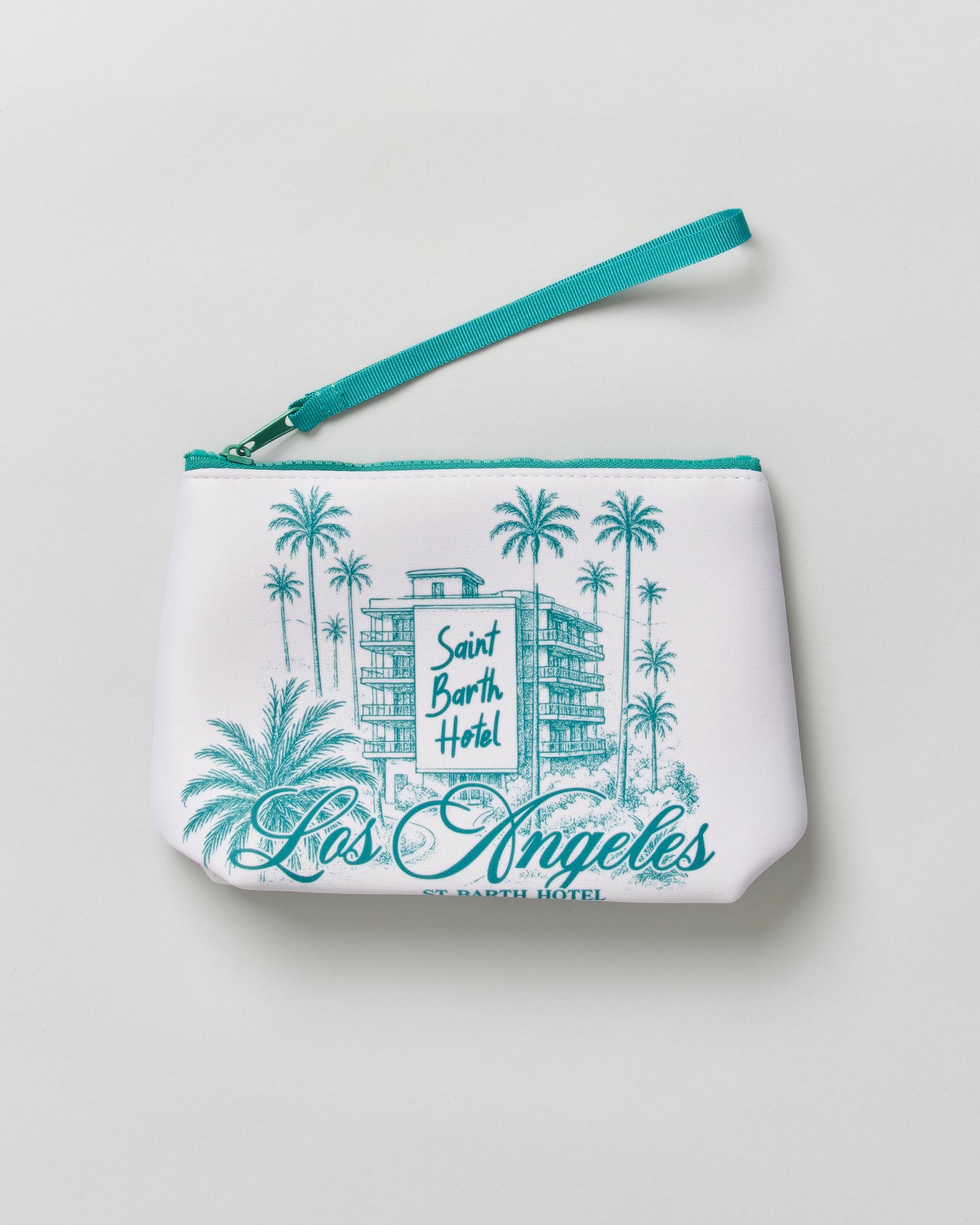 Pochette MC2 Saint Barth Aline bianca in neoprene con stampa Los Angeles hotel