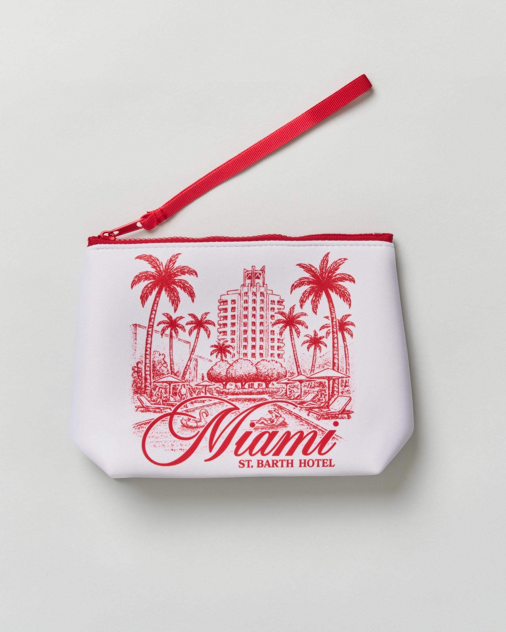 Pochette MC2 Saint Barth Aline bianca in neoprene con stampa Miami hotel
