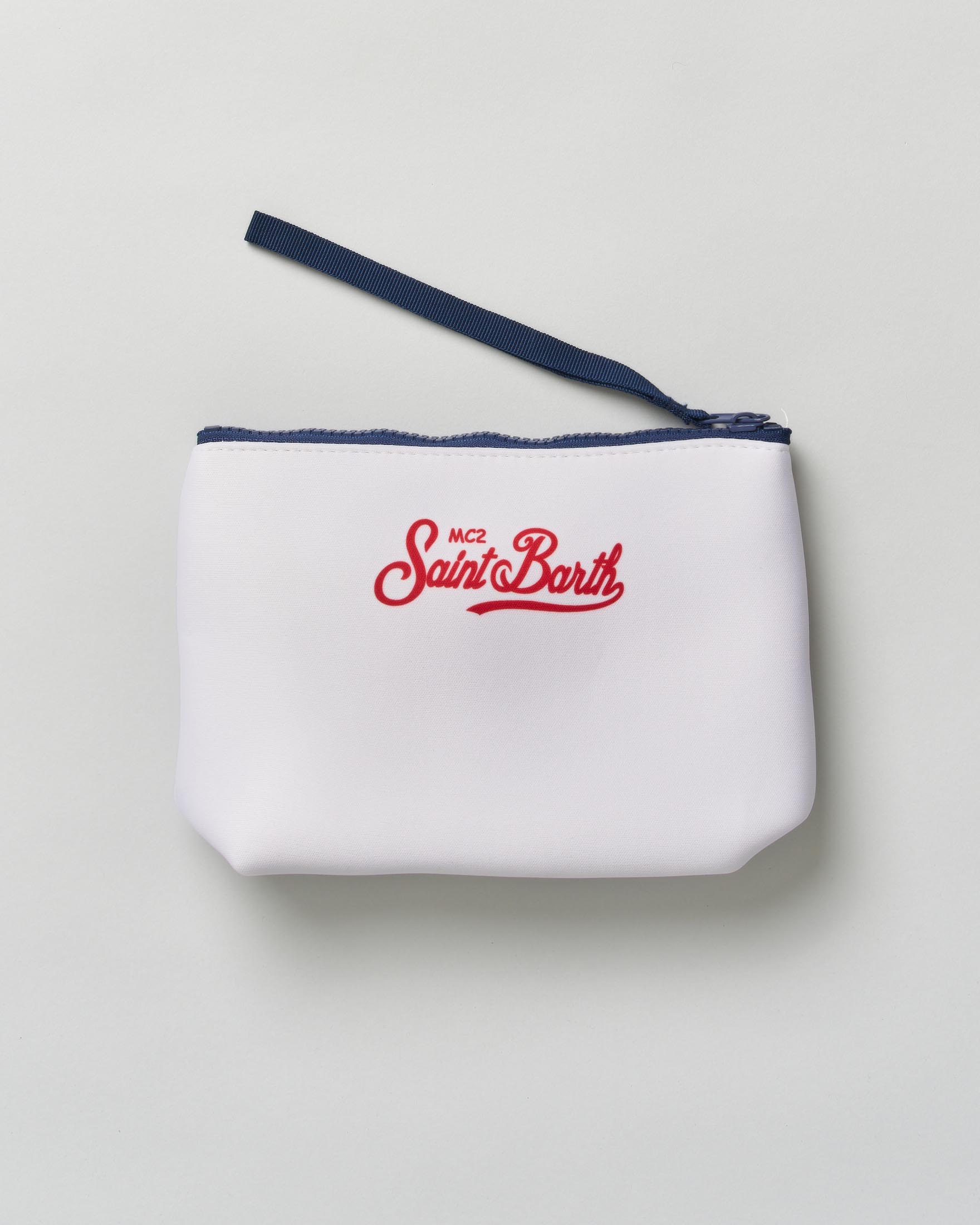 Pochette MC2 Saint Barth Aline bianca in neoprene con stampa grafica aereo e scritta Propriété Privée image