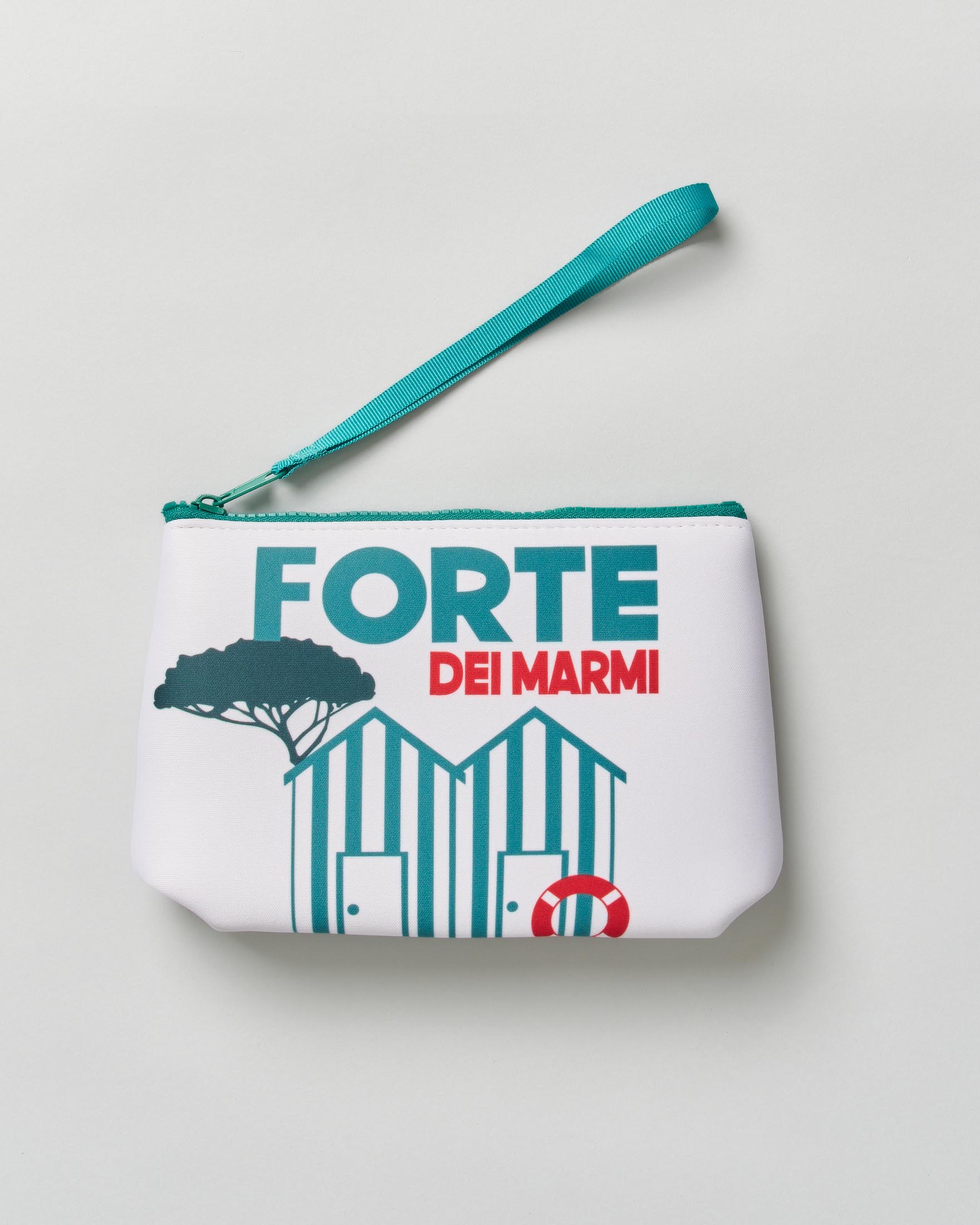 Pochette MC2 Saint Barth Aline bianca in neoprene con stampa fotografica Forte dei Marmi