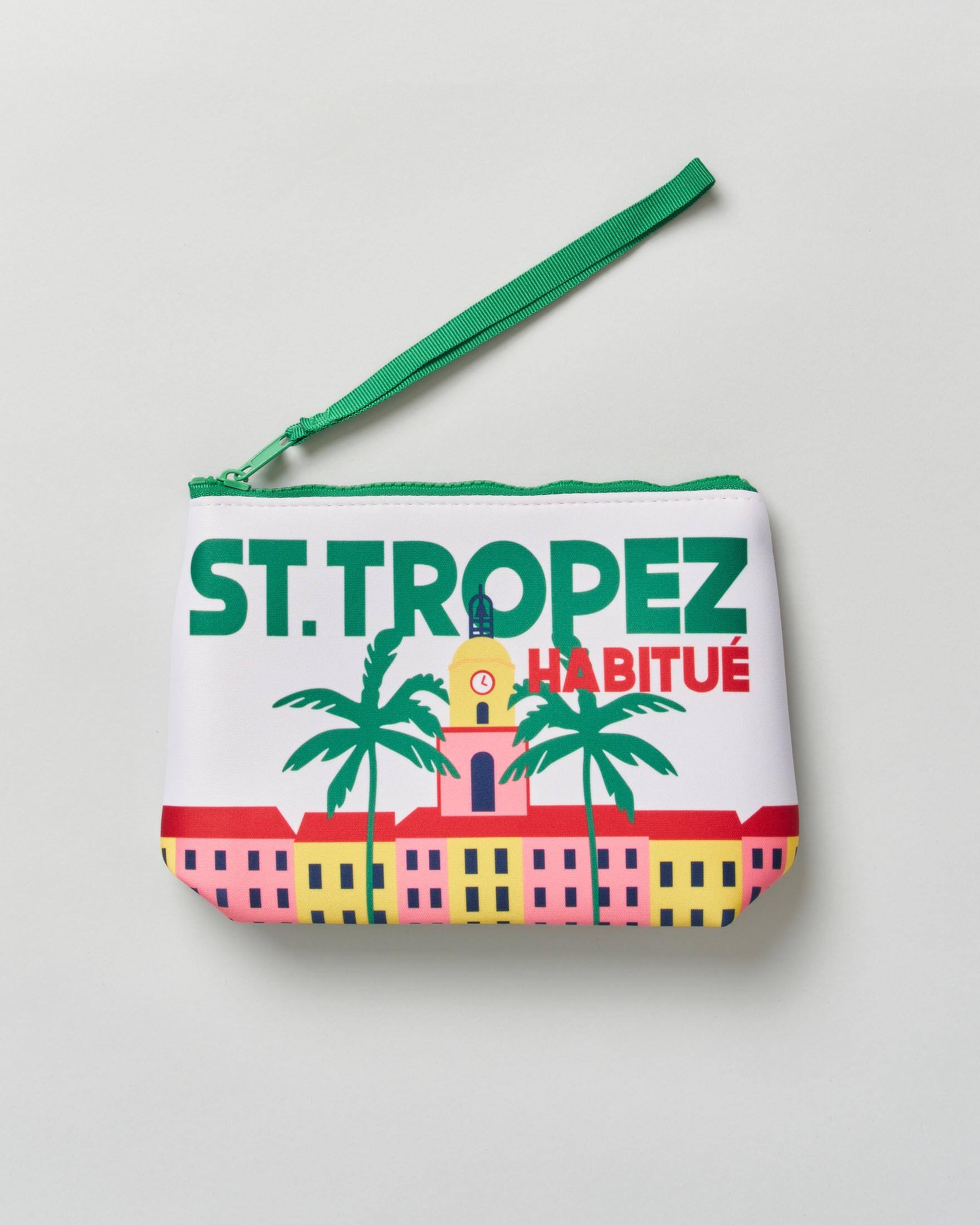 Pochette Aline bianca in neoprene con stampa fotografica St.Tropez Habitué