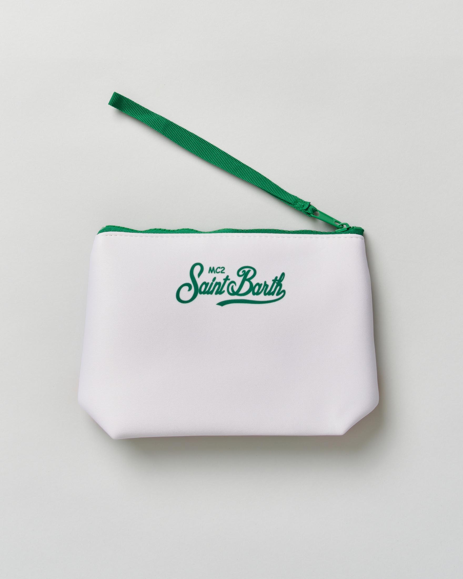 Pochette MC2 Saint Barth Aline bianca in neoprene con stampa fotografica St.Tropez Habitué image