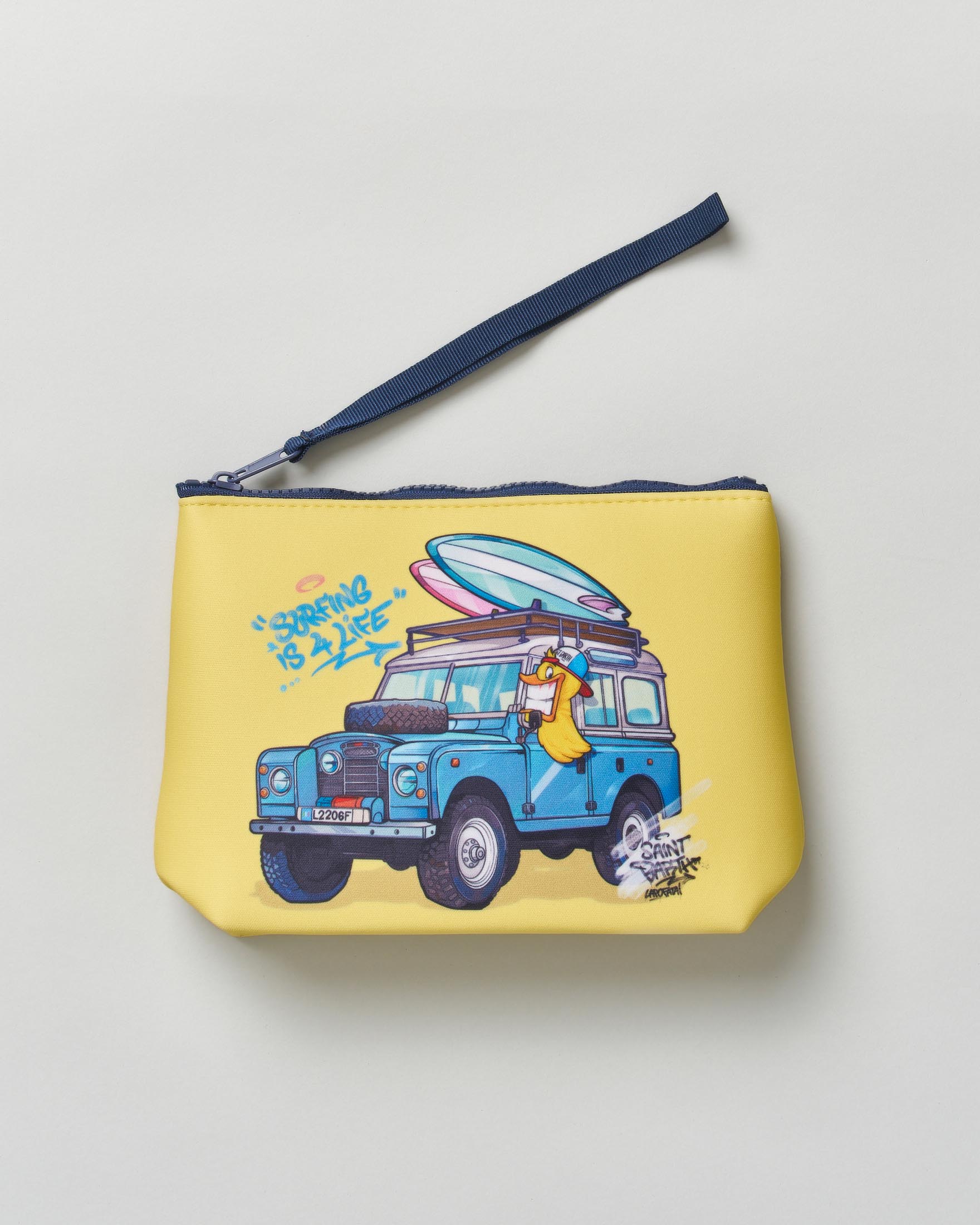Pochette Aline gialla in neoprene con grafica Surfing Life