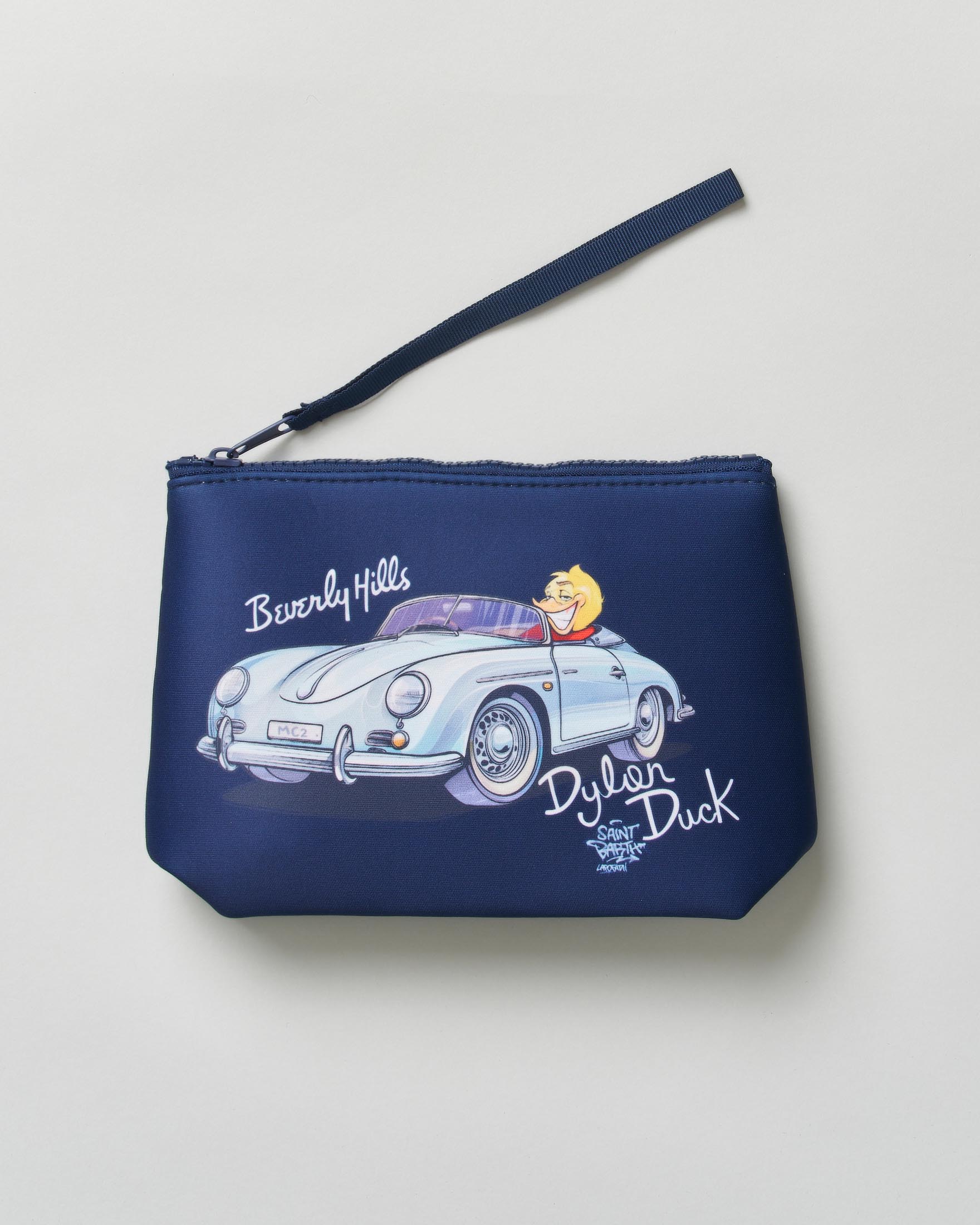 Pochette Aline blu in neoprene con grafica Dylan Duck