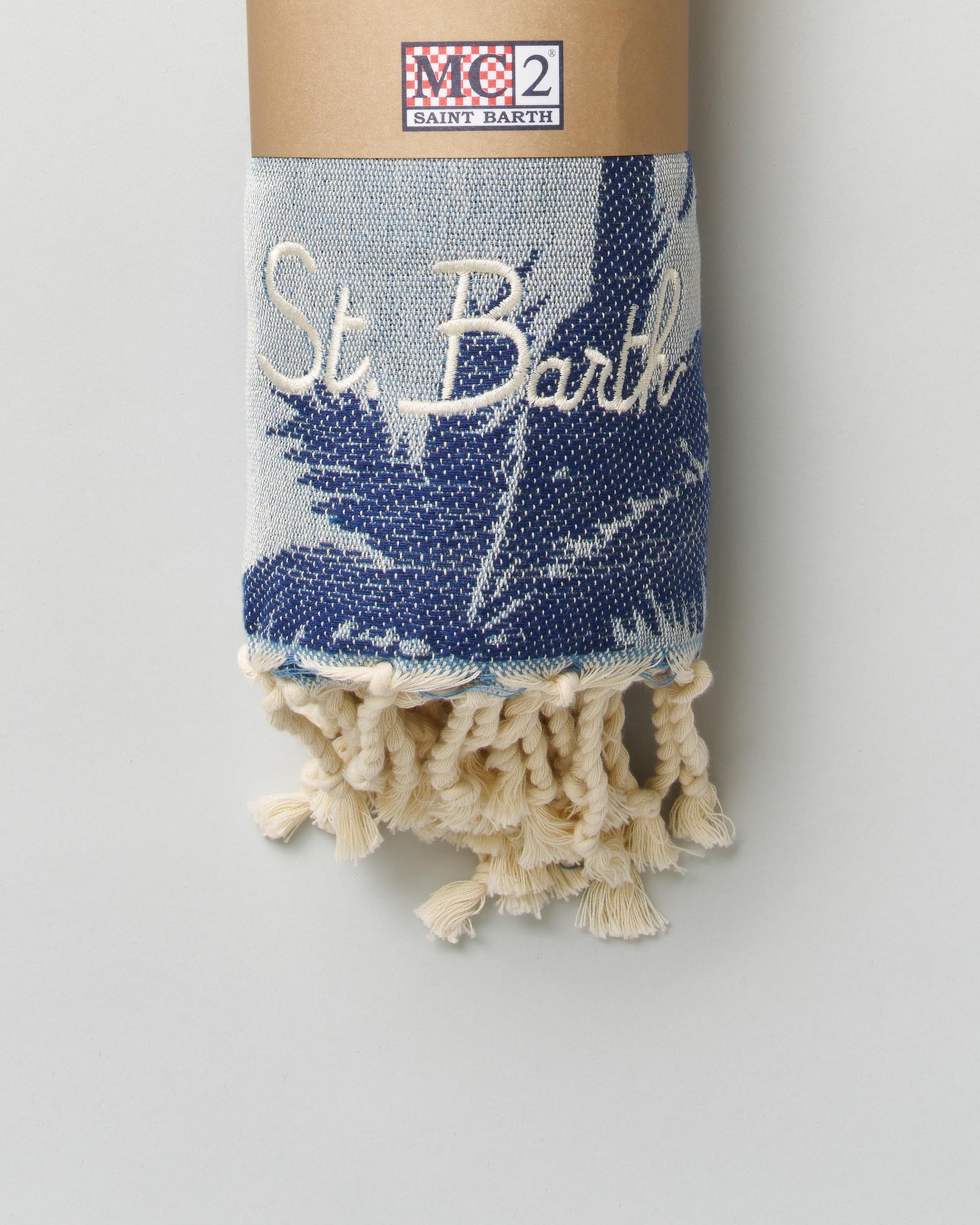 Telo mare MC2 Saint Barth blu indaco in cotone a fantasia palme image