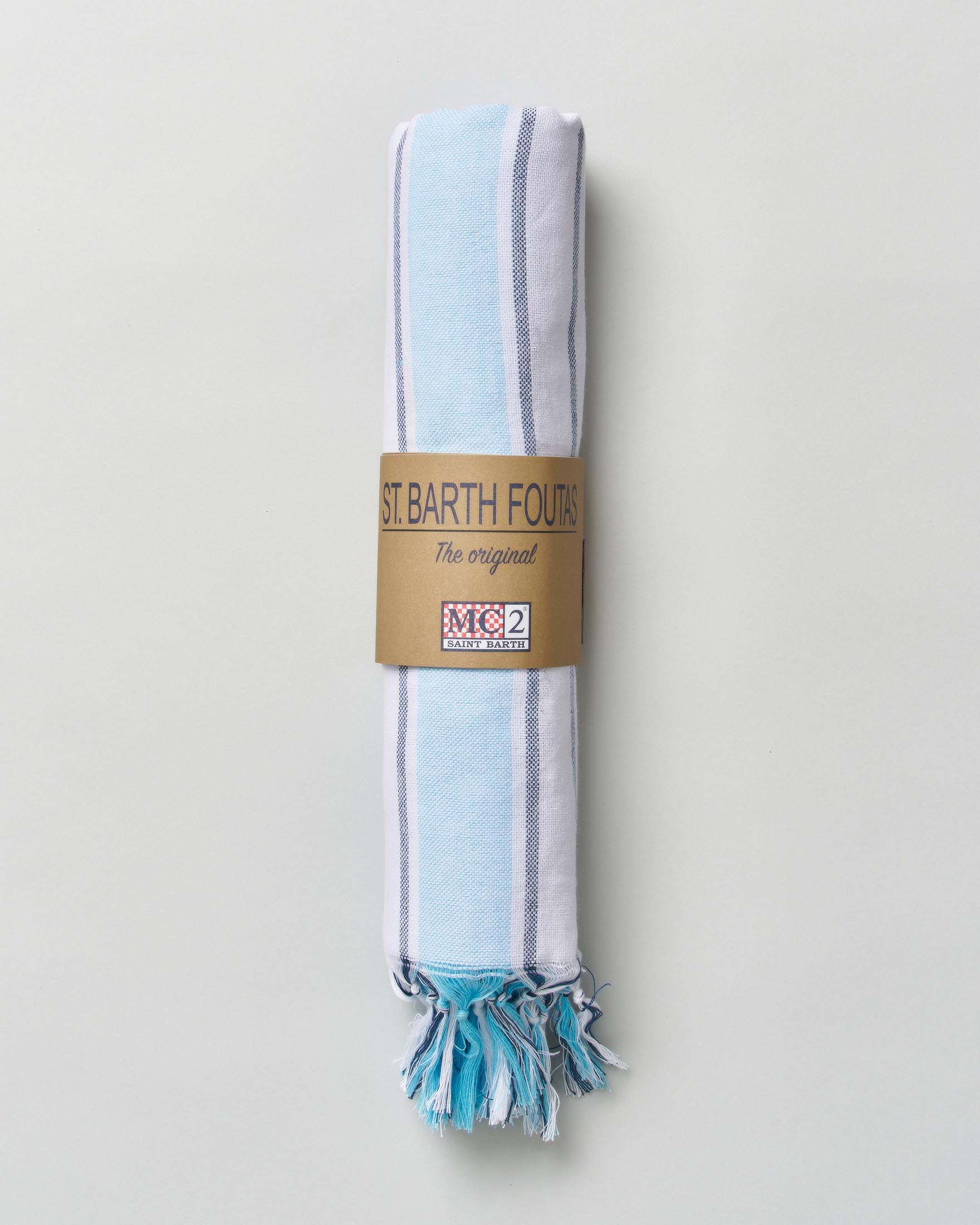 Telo mare MC2 Saint Barth bianco in cotone a righe azzurre e blu