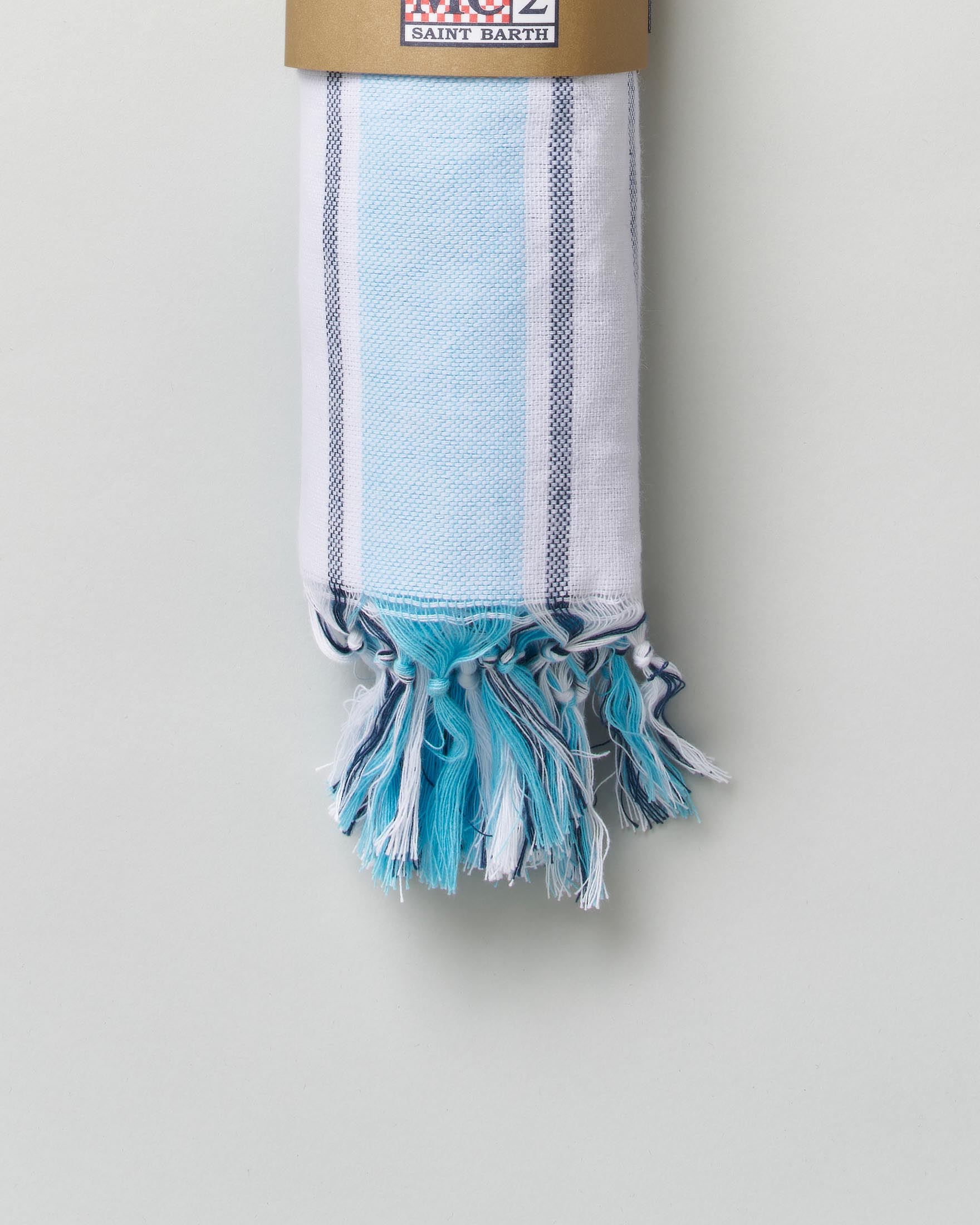Telo mare MC2 Saint Barth bianco in cotone a righe azzurre e blu image