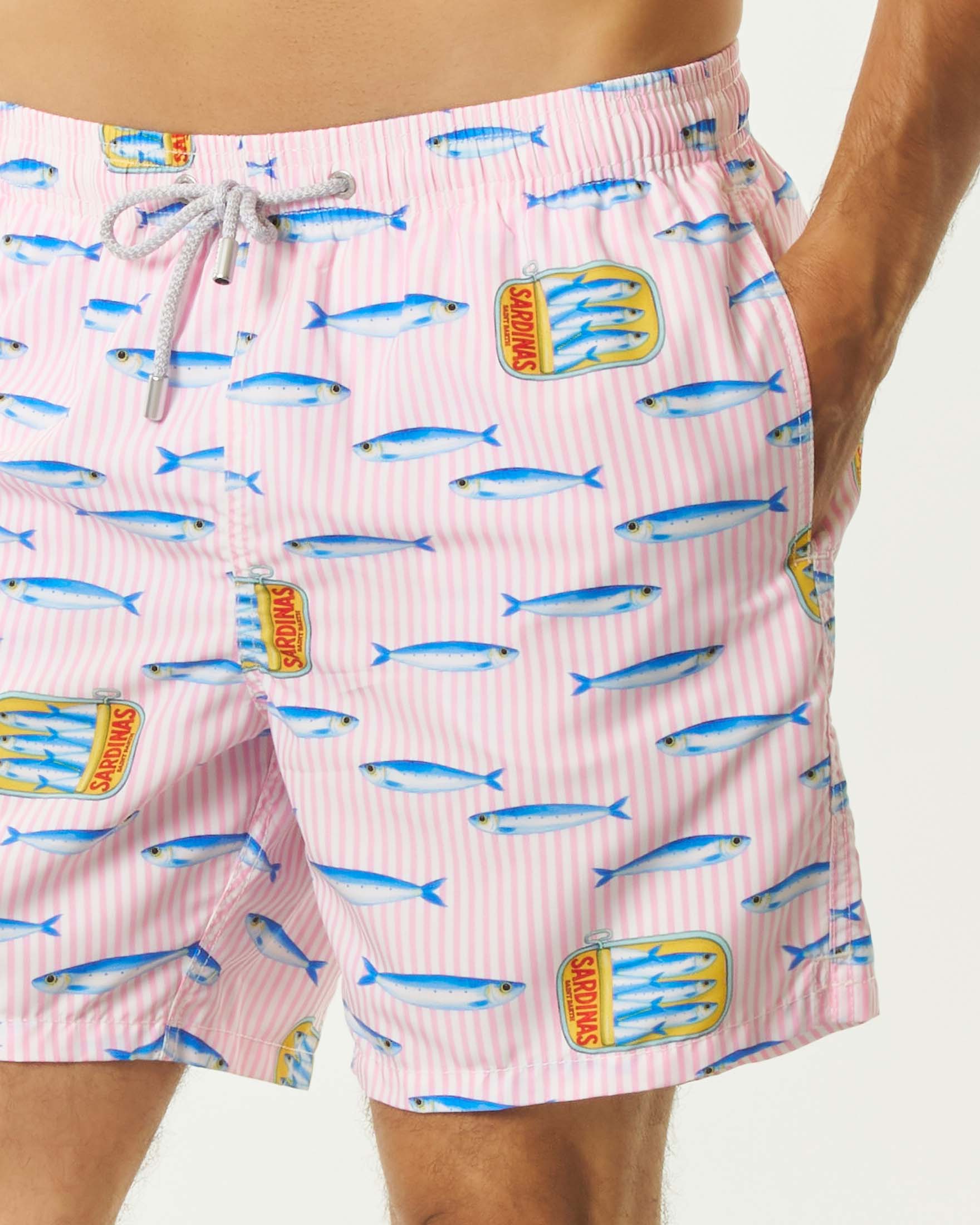 Boxer mare a righe bianche e rosa MC2 Saint Barth con stampa sardine image