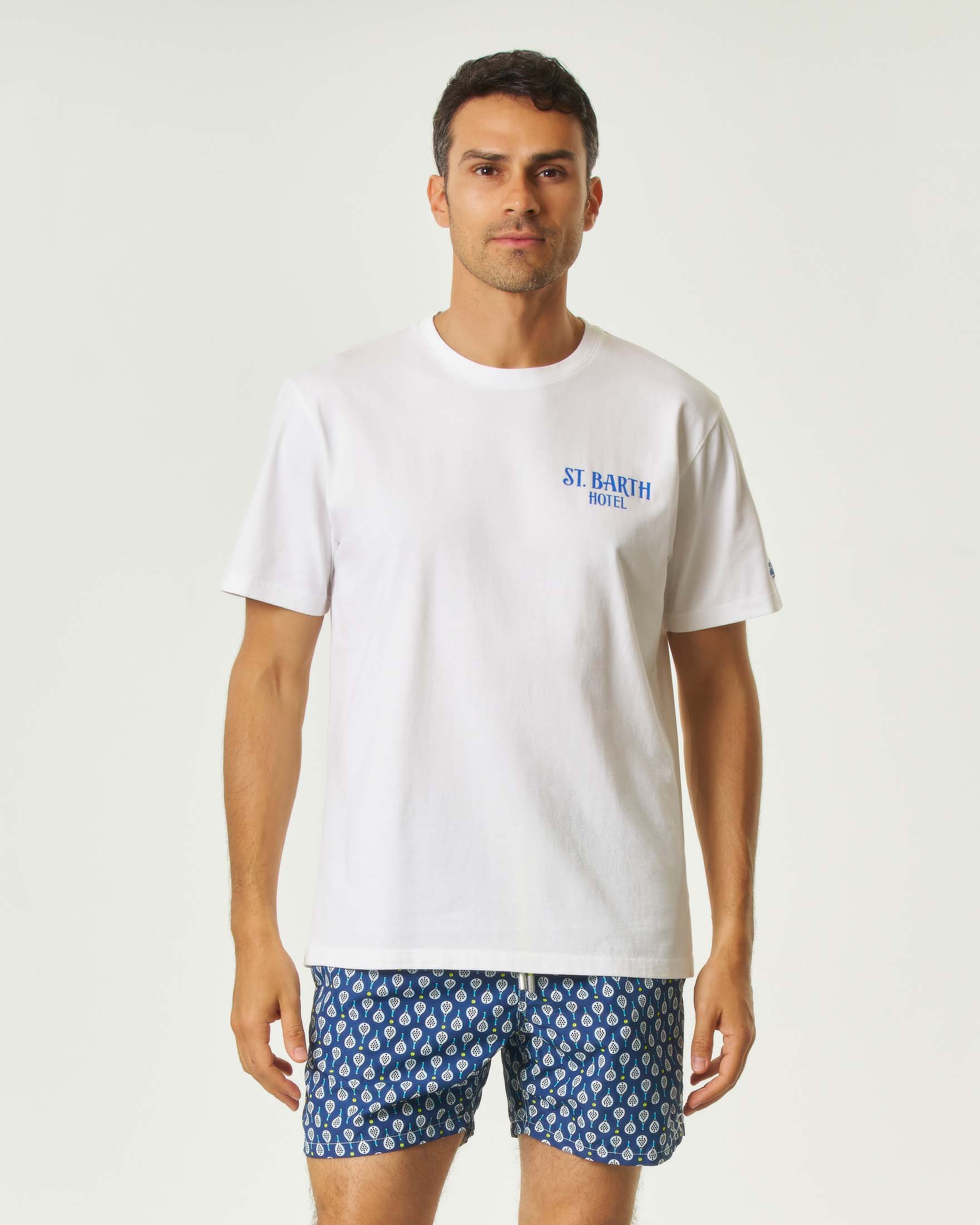 T-shirt MC2 Saint Barth bianca con stampa St. Barth Hotel fronte e retro