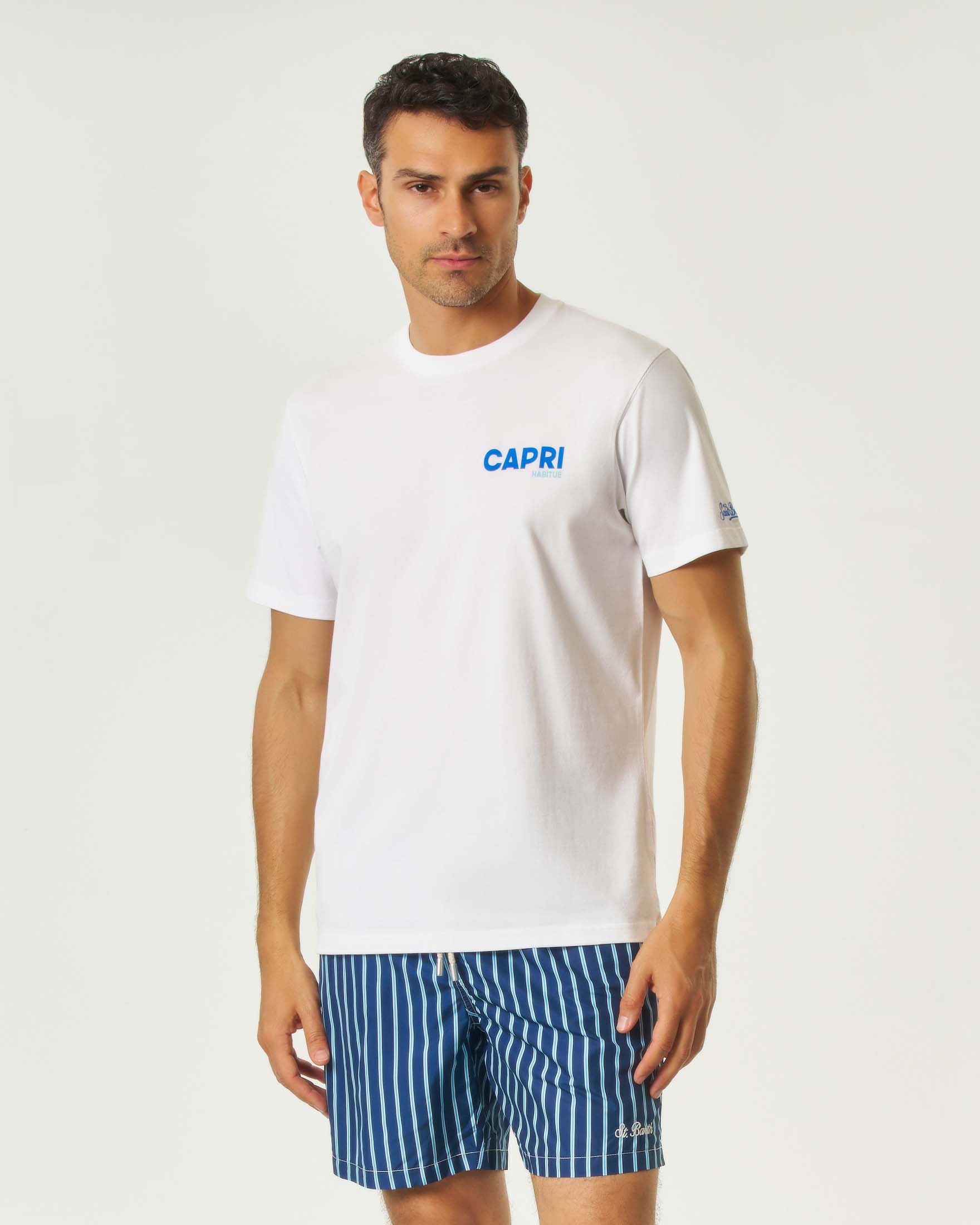 T-shirt MC2 Saint Barth bianca mezza manica con stampa grafica Capri fronte e retro
