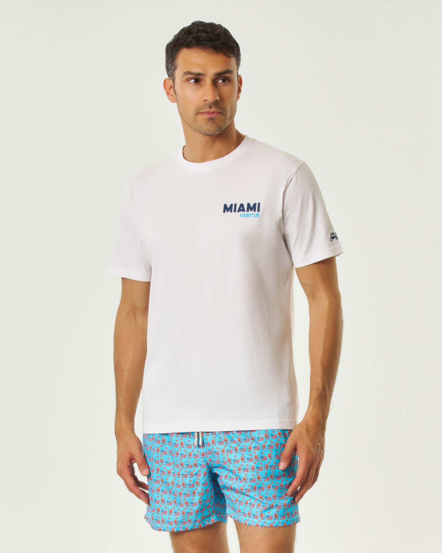 T-shirt MC2 Saint Barth bianca mezza manica con stampa grafica Miami fronte e retro