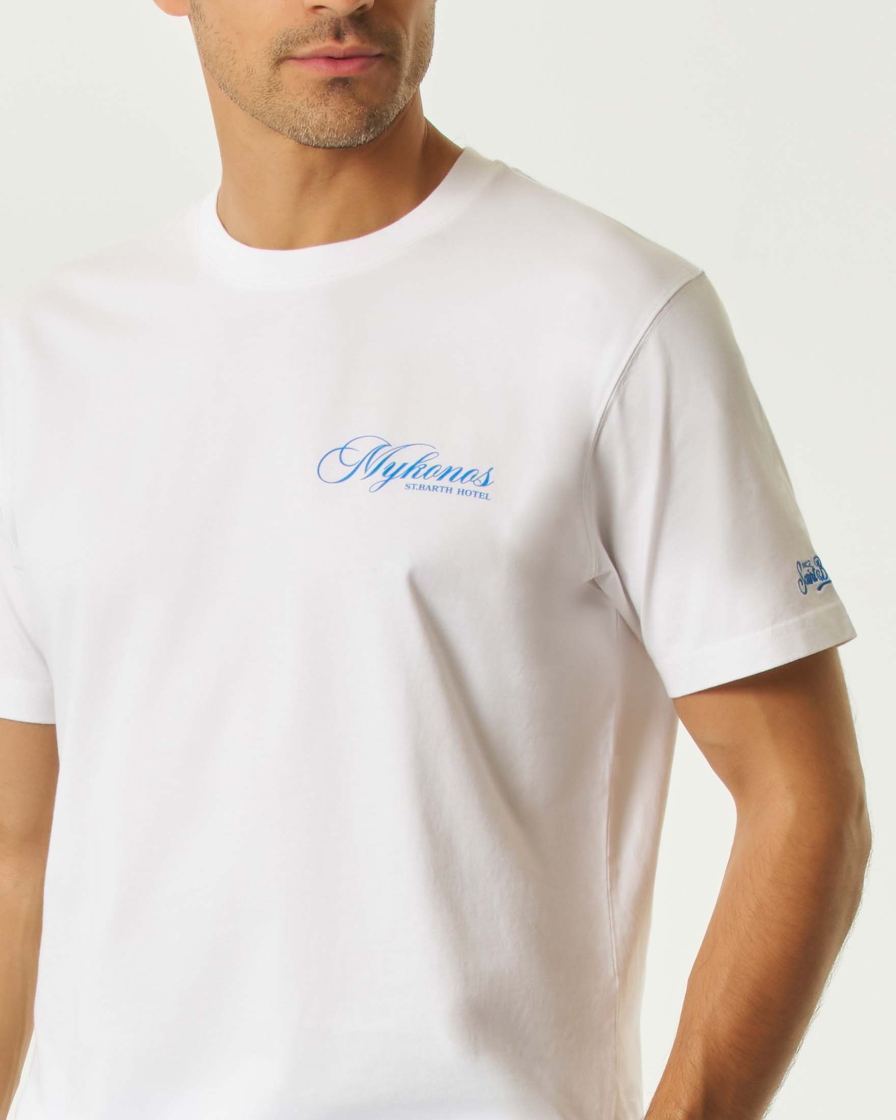 T-shirt MC2 Saint Barth bianca mezza manica con stampa grafica Mykonos fronte e retro image