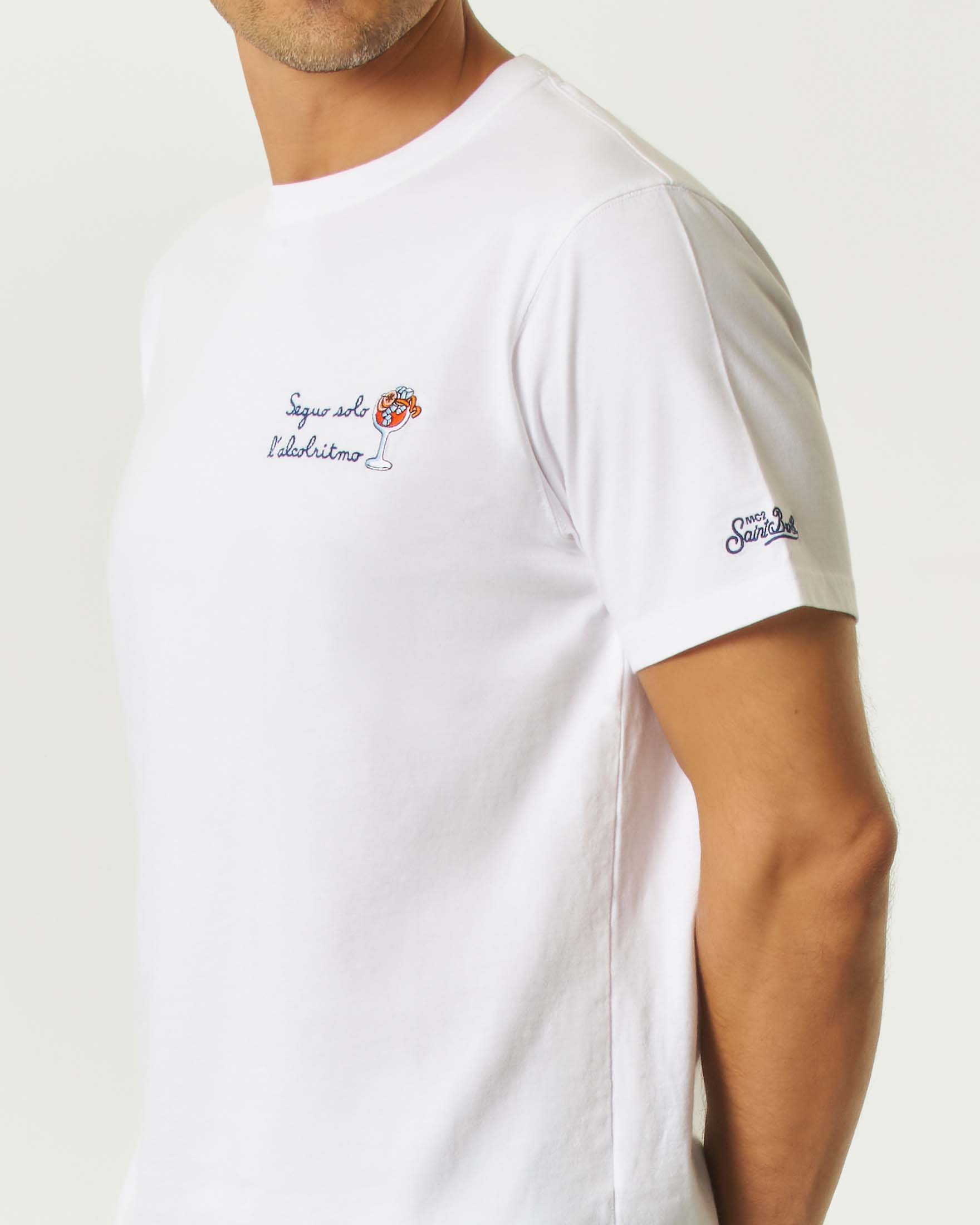T-shirt MC2 Saint Barth bianca mezza manica con ricamo Seguo solo l'alcolritmo sul petto image