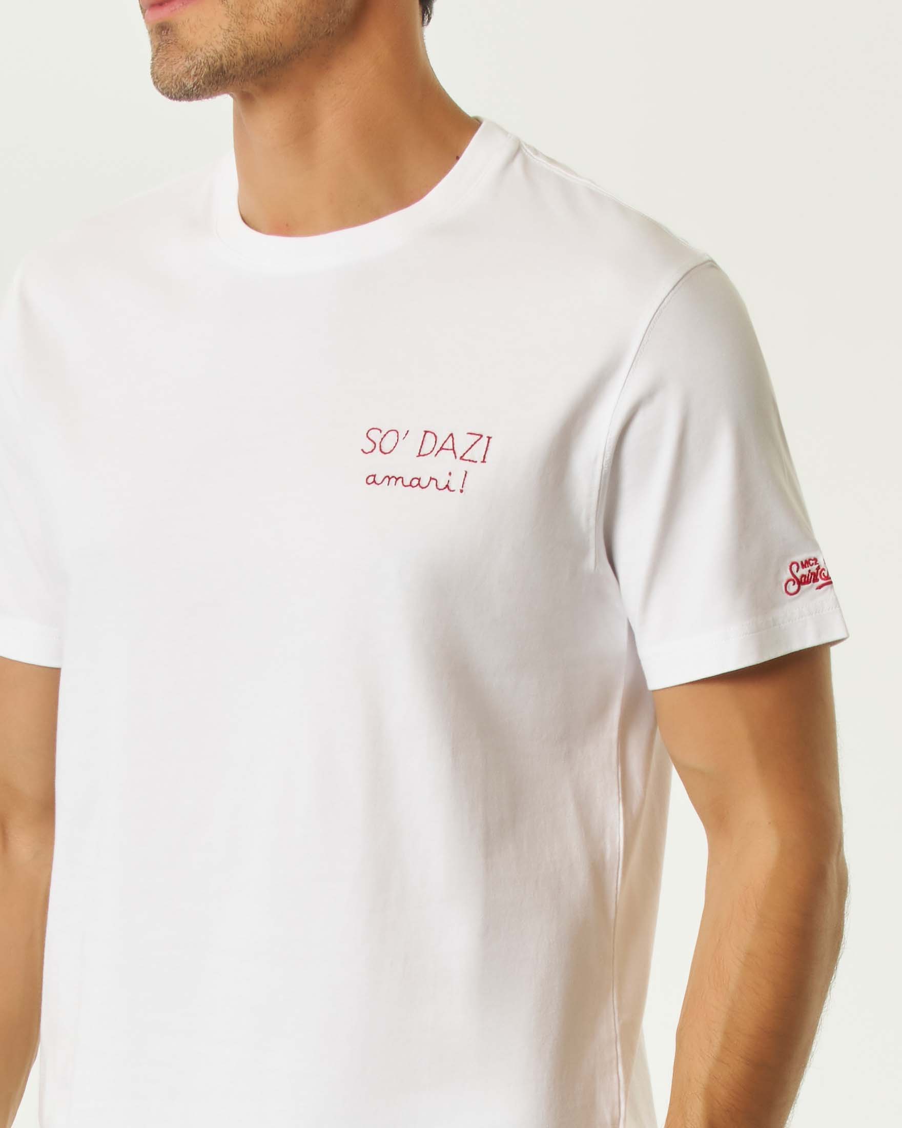 T-shirt MC2 Saint Barth bianca mezza manica con ricamo So'Dazi amari! sul petto image