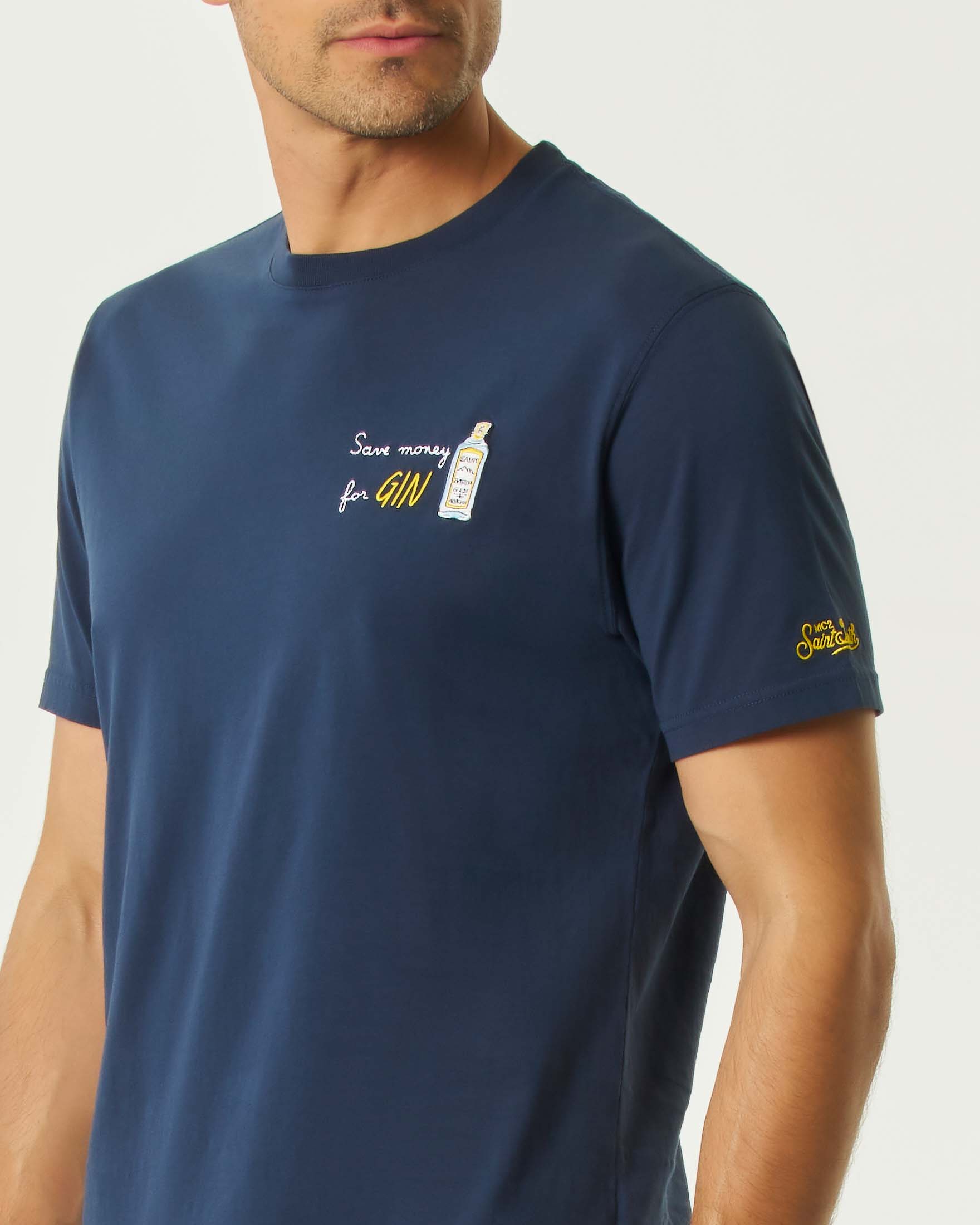 T-shirt MC2 Saint Barth blu mezza manica con ricamo Save money for GIN sul petto image