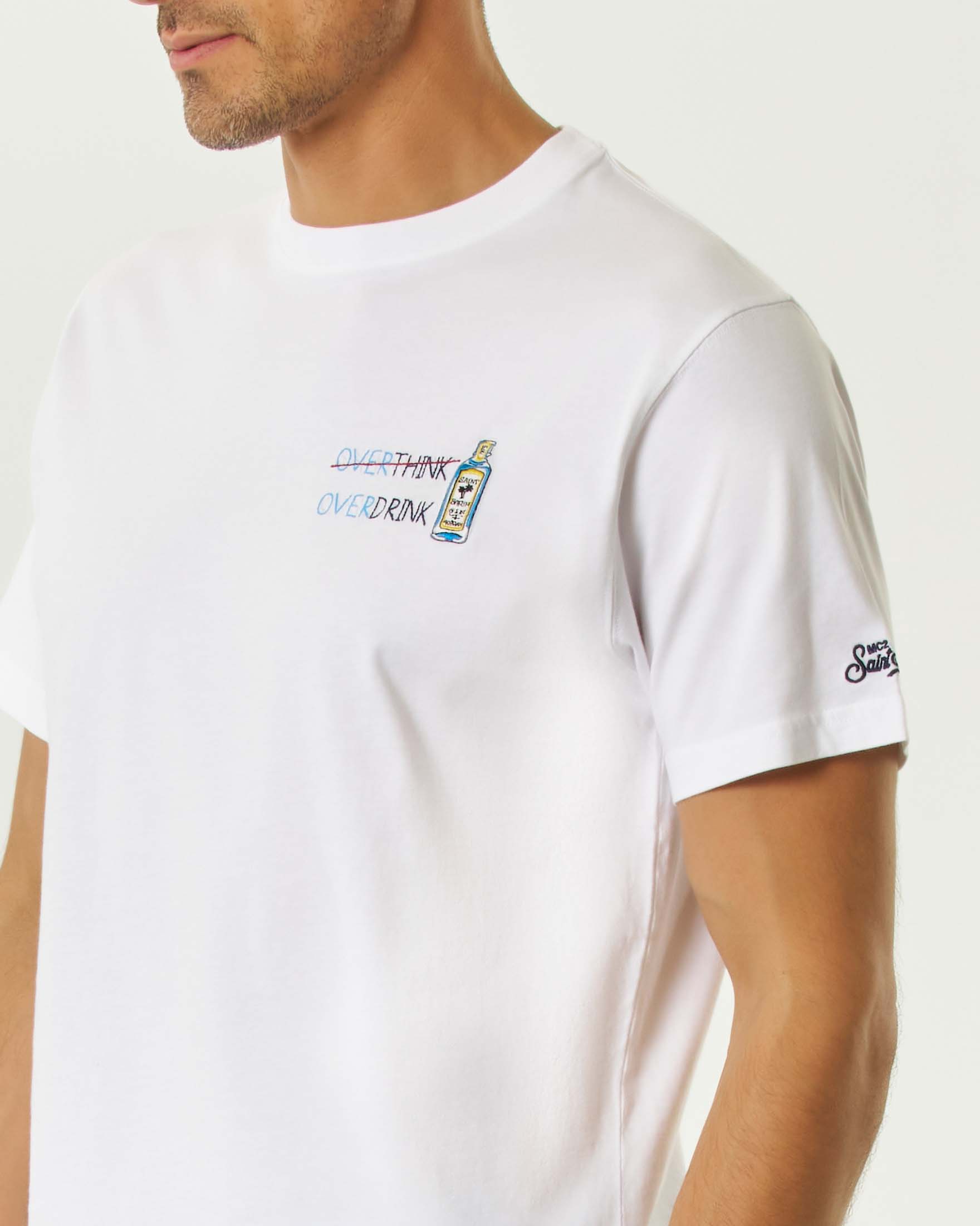 T-shirt MC2 Saint Barth bianca mezza manica con ricamo Overdrink sul petto image
