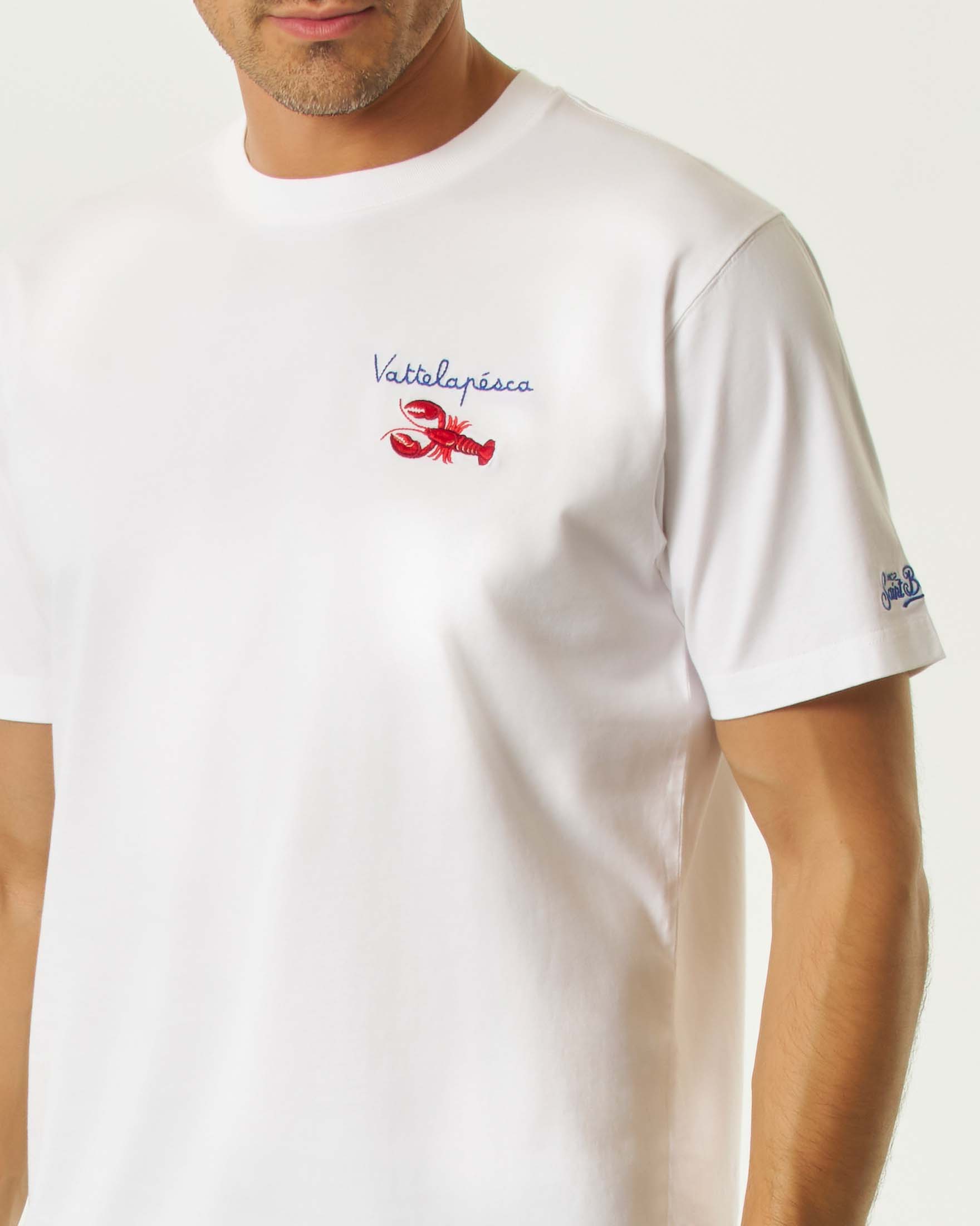 T-shirt MC2 Saint Barth bianca mezza manica con ricamo Vattelapésca sul petto image