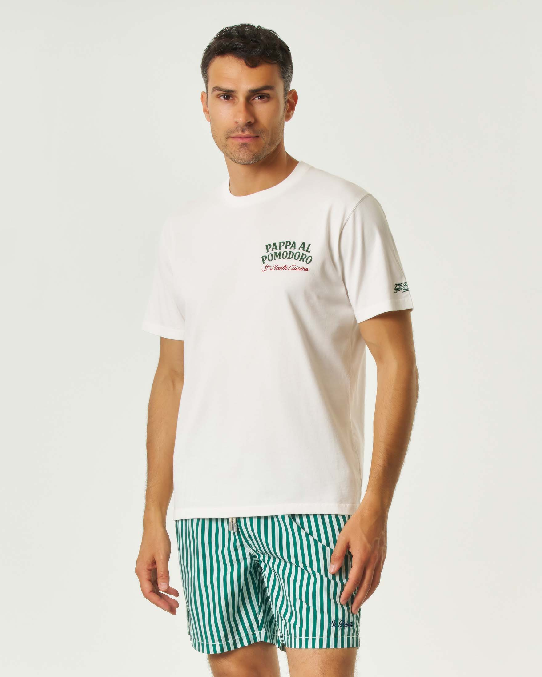 T-shirt MC2 Saint Barth bianca mezza manica con maxi stampa Pappa al pomodoro sul retro