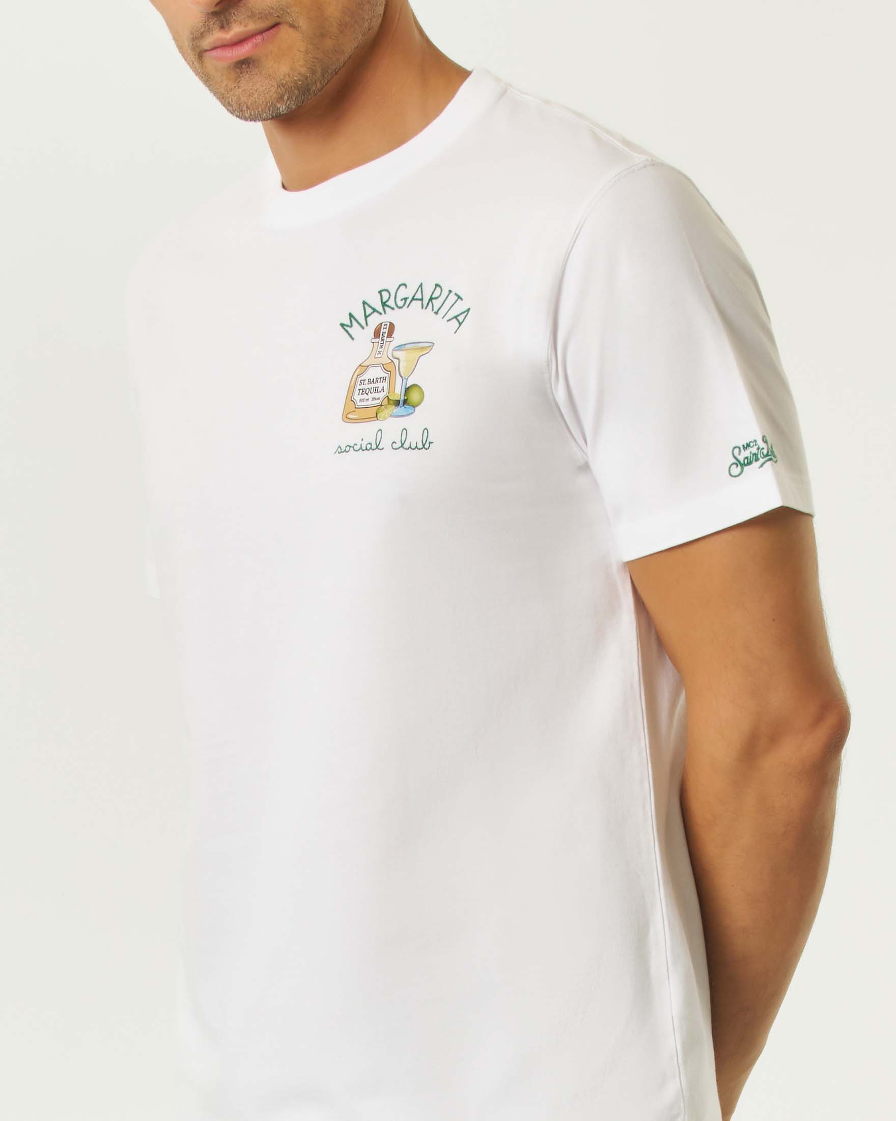 T-shirt MC2 Saint Barth bianca mezza manica con ricamo Margarita social club sul petto image