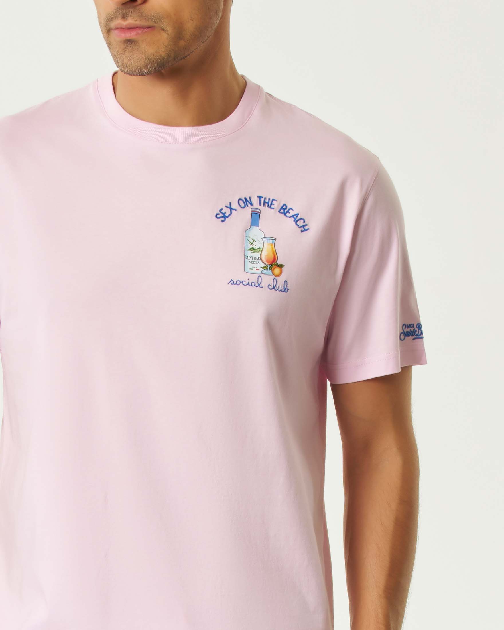 T-shirt MC2 Saint Barth rosa mezza manica con ricamo Sex on the beach social club sul petto image