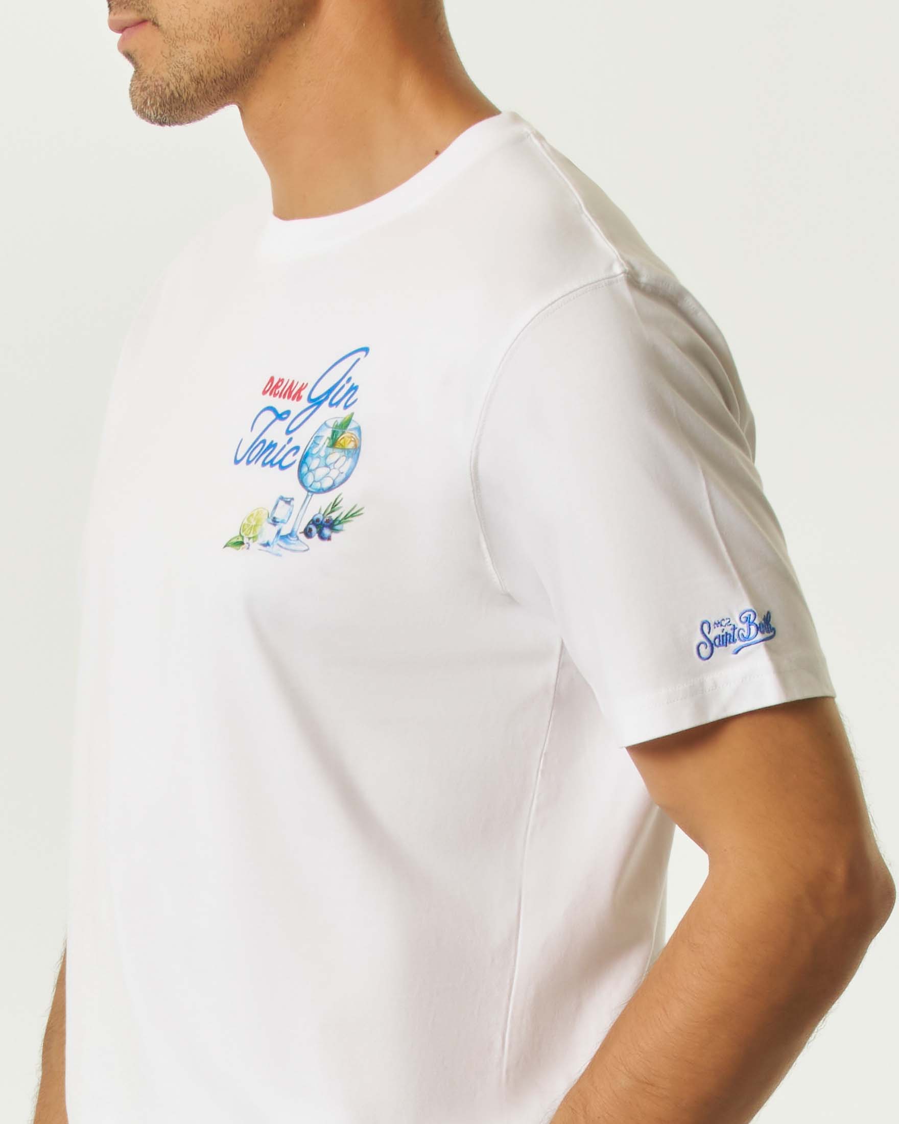 T-shirt MC2 Saint Barth bianca mezza manica con stampa Drink Gin Tonic fronte e retro image