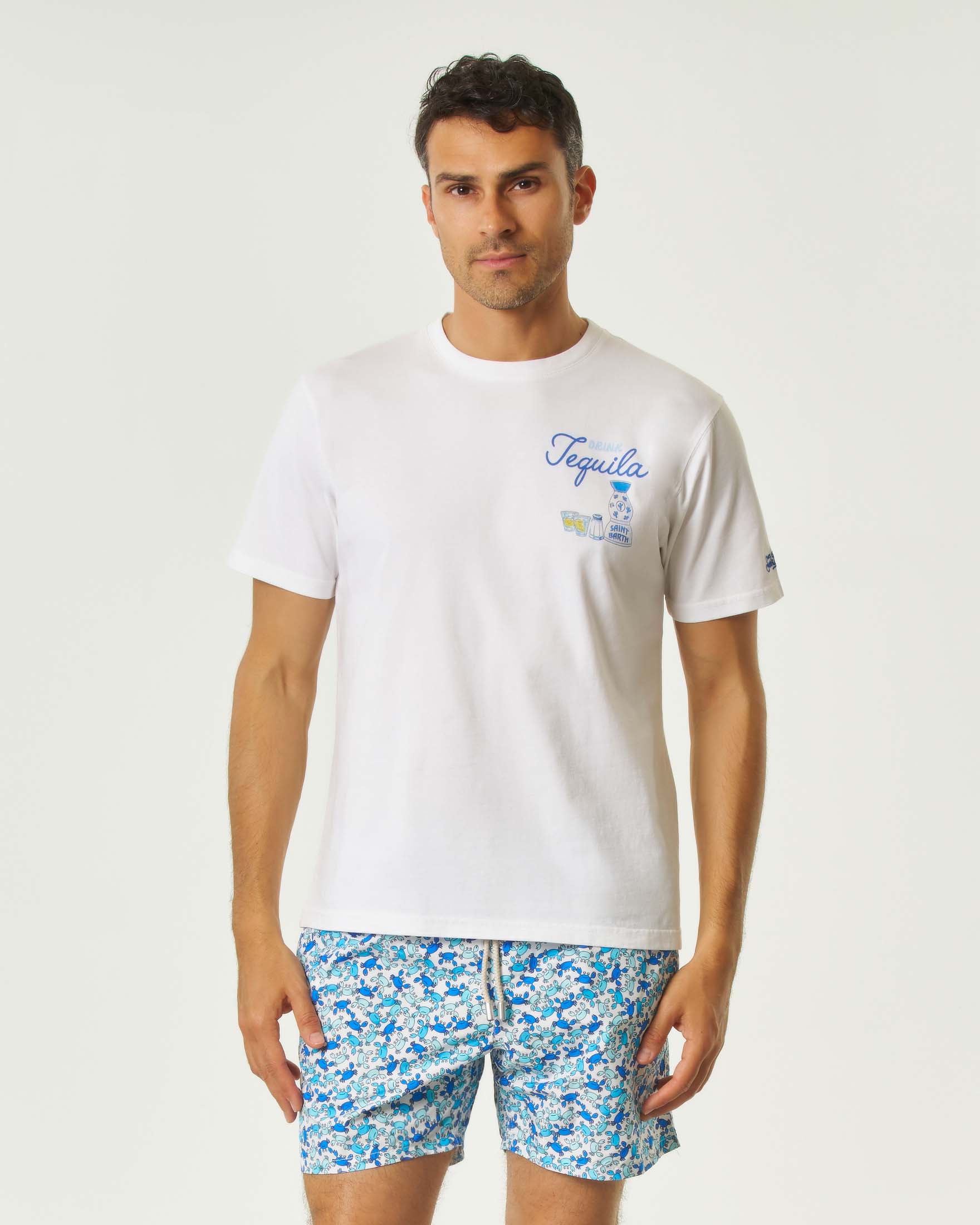 T-shirt MC2 Saint Barth bianca mezza manica con stampa Drink Tequila fronte e retro