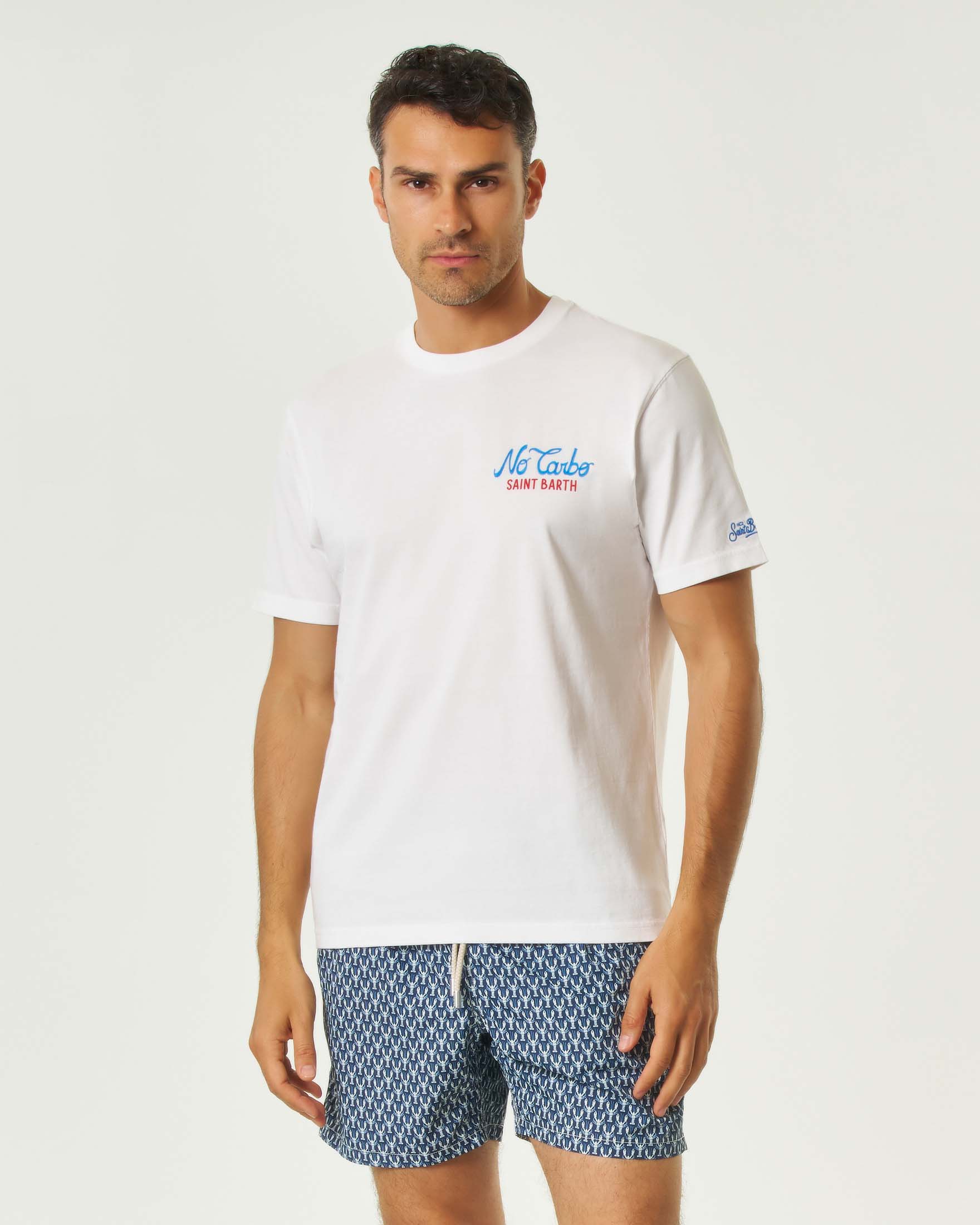 T-shirt MC2 Saint Barth bianca mezza manica con stampa No Carbo fronte e retro