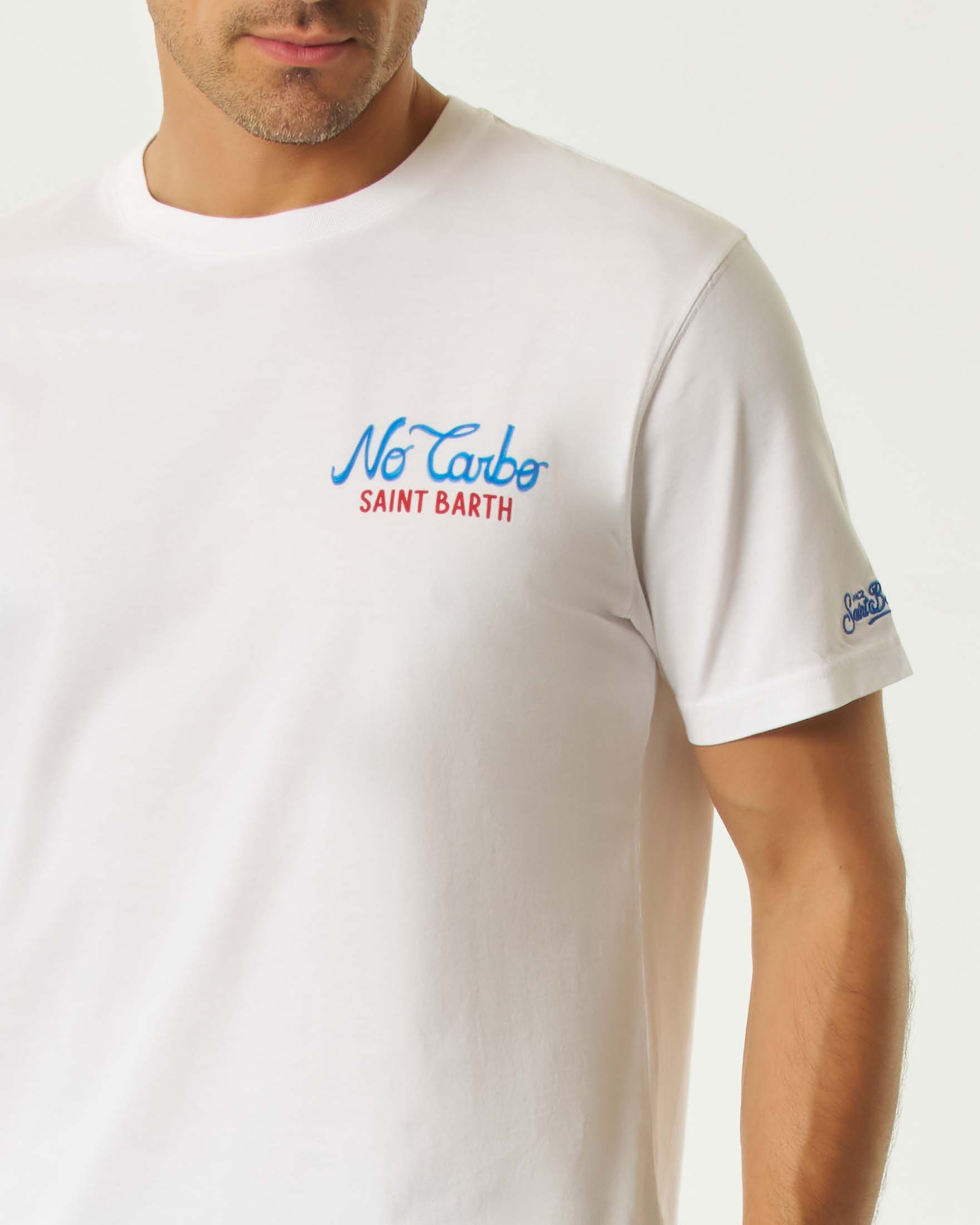 T-shirt MC2 Saint Barth bianca mezza manica con stampa No Carbo fronte e retro image
