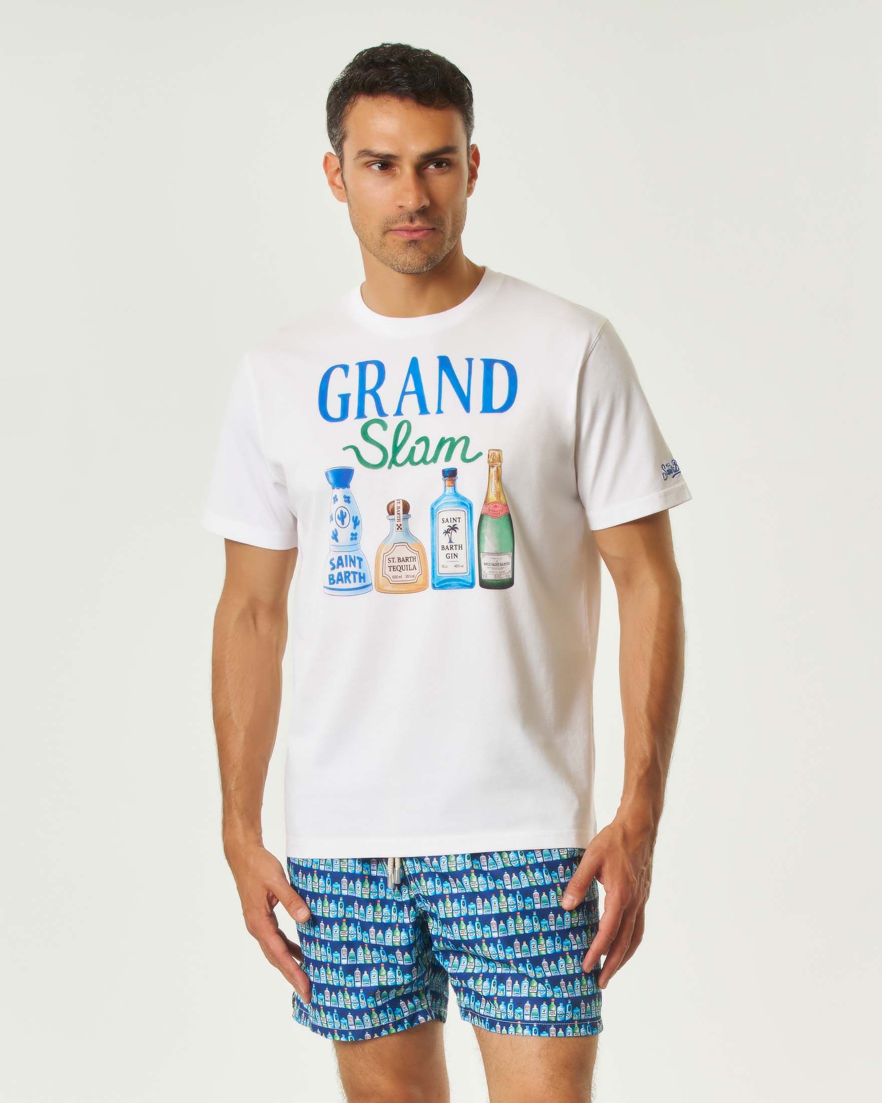 T-shirt MC2 Saint Barth bianca mezza manica con maxi stampa Grand Slam frontale