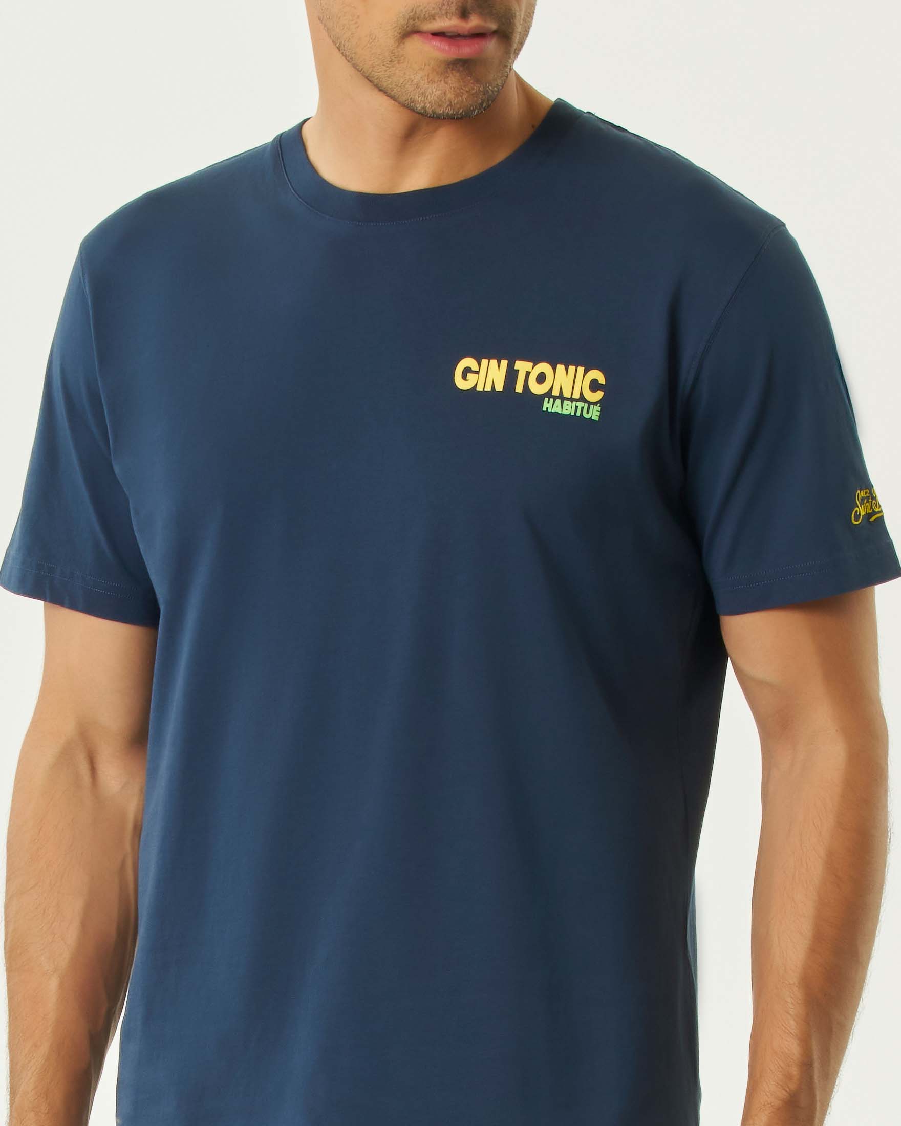 T-shirt MC2 Saint Barth blu mezza manica con stampa Gin Tonic Habitué fronte e retro image