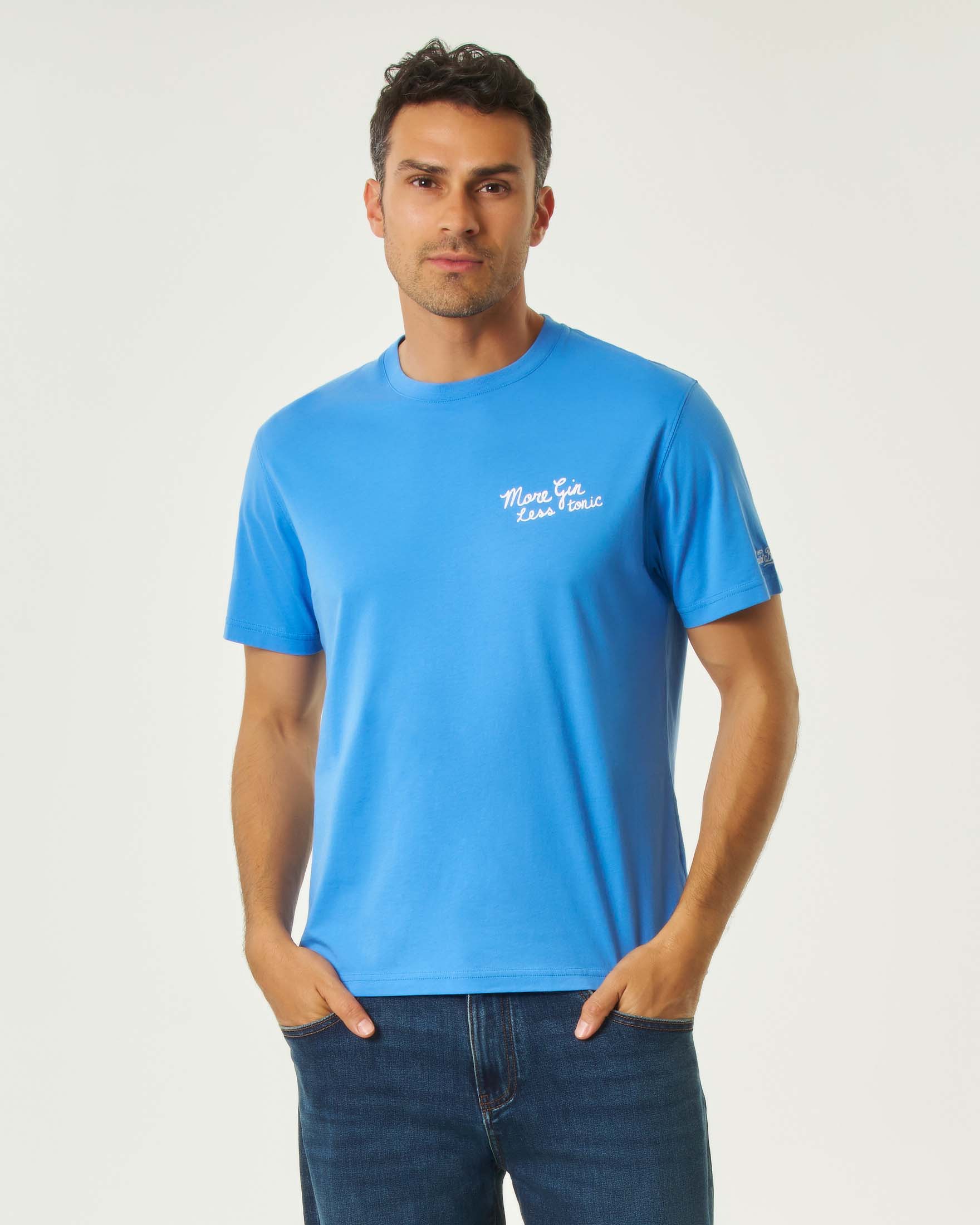 T-shirt MC2 Saint Barth celeste mezza manica con stampa More Gin less tonic fronte e retro