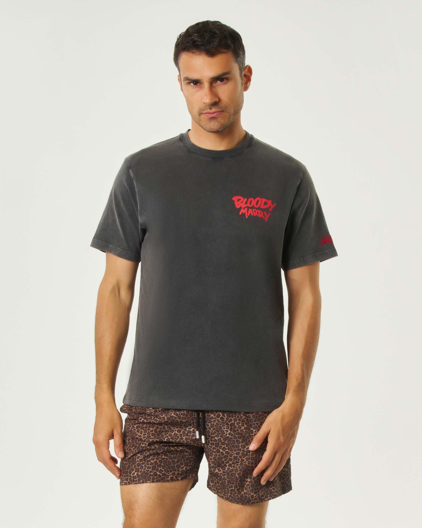 T-shirt antracite mezza manica con stampa Bloody Marry fronte e retro