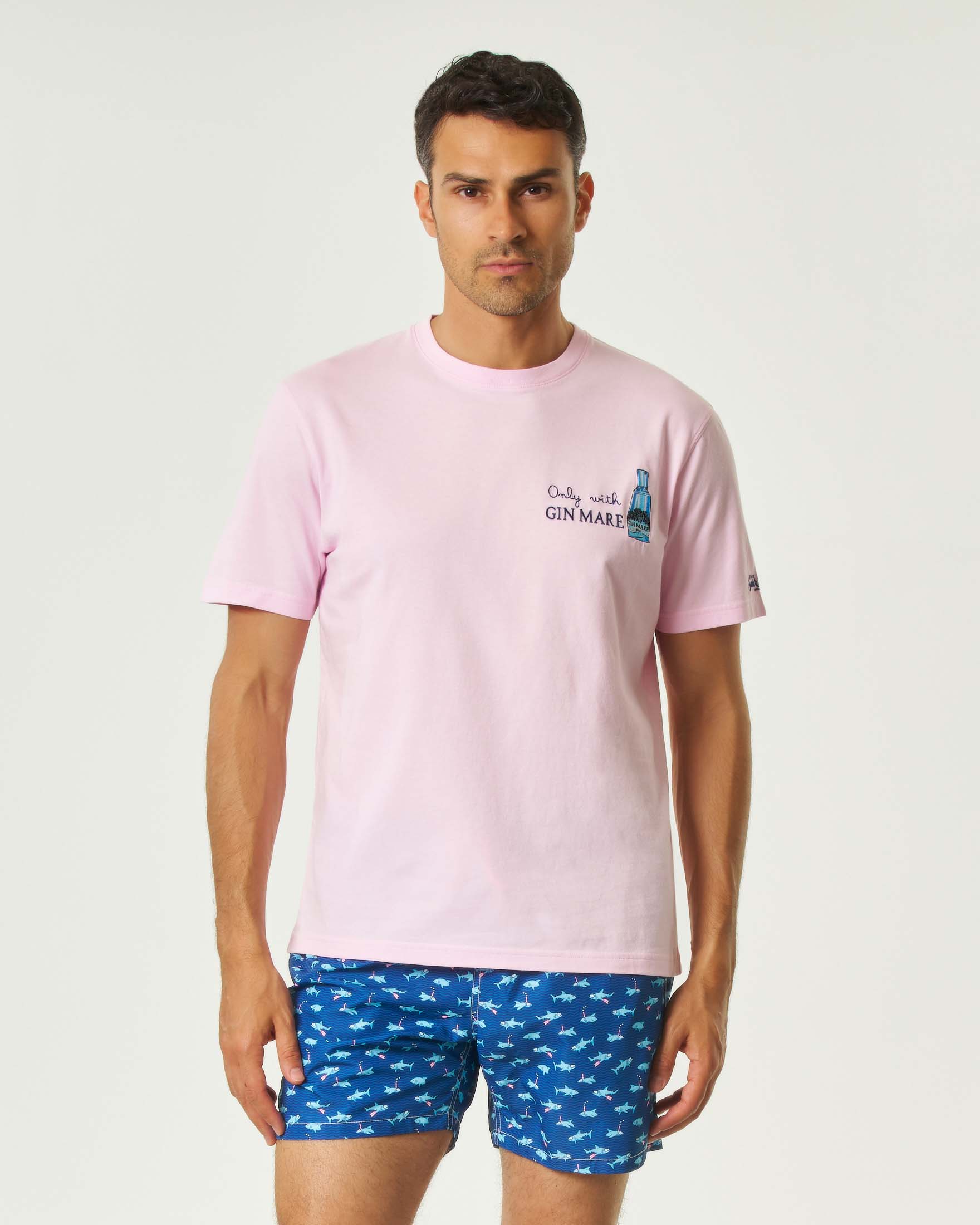 T-shirt rosa mezza manica con ricamo Only with Gin Mare sul petto