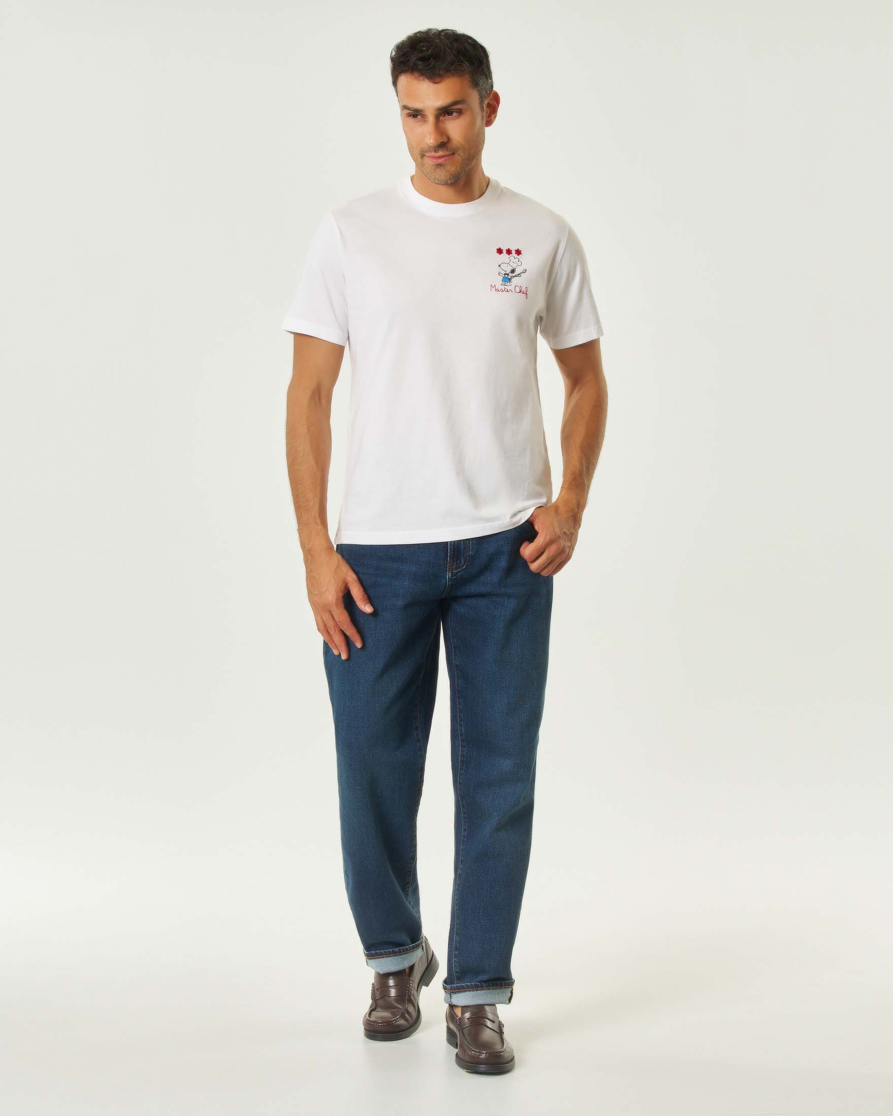 T-shirt MC2 Saint Barth bianca mezza manica con ricamo Snoopy Master Chef sul petto image