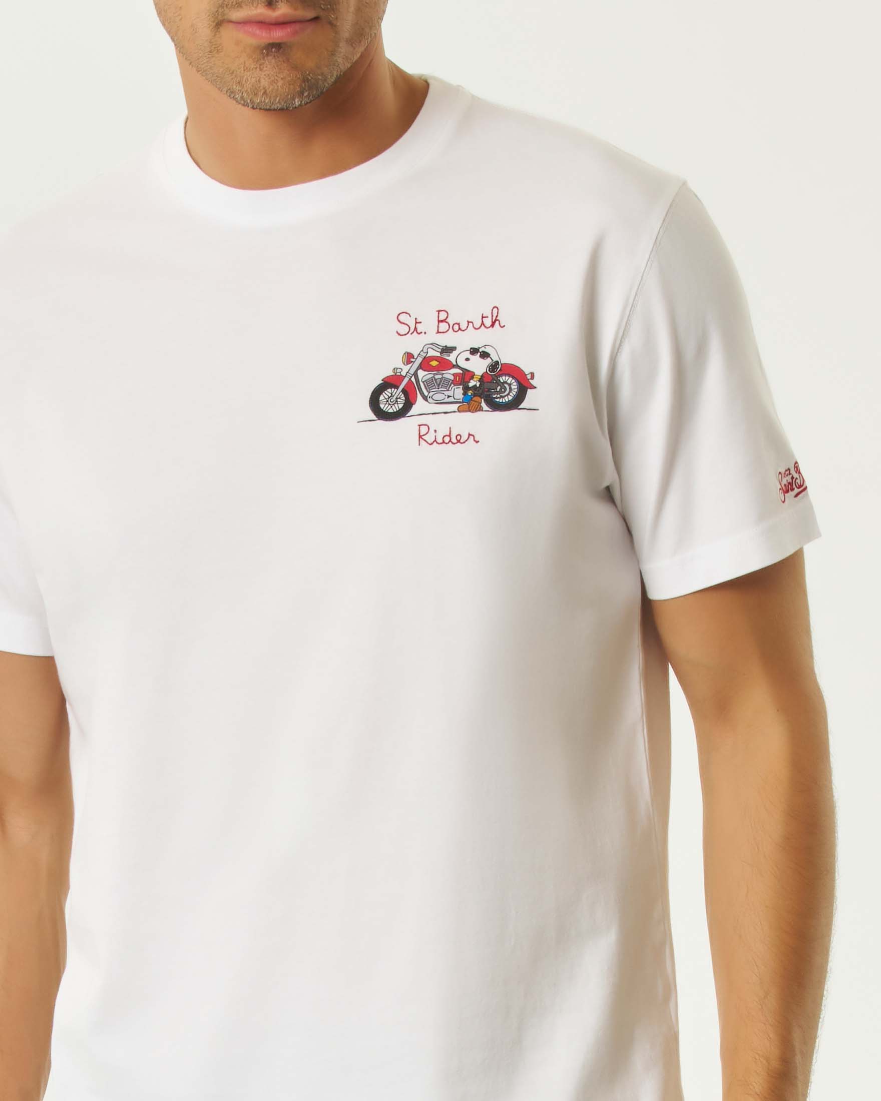 T-shirt MC2 Saint Barth bianca mezza manica con ricamo Snoopy Rider sul petto image