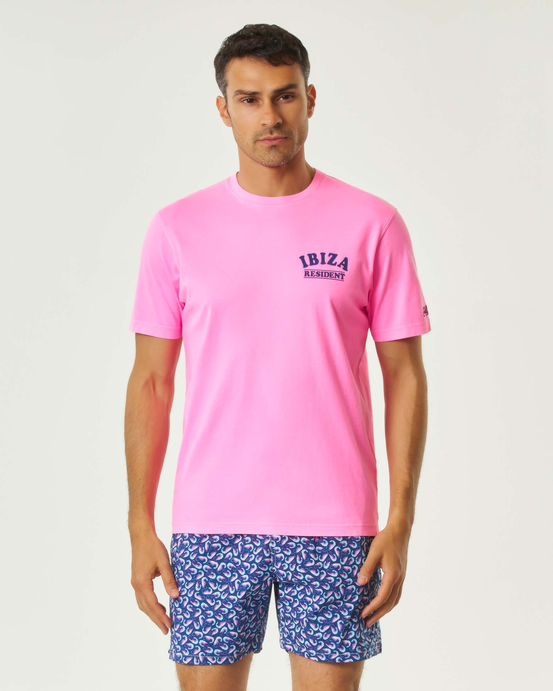 T-shirt fucsia mezza manica con stampa Ibiza Resident fronte e retro