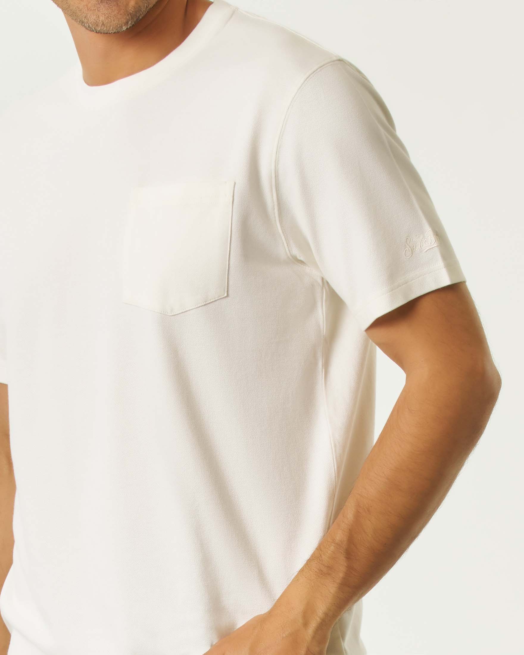T-shirt MC2 Saint Barth panna in piquè di cotone stretch con taschino image