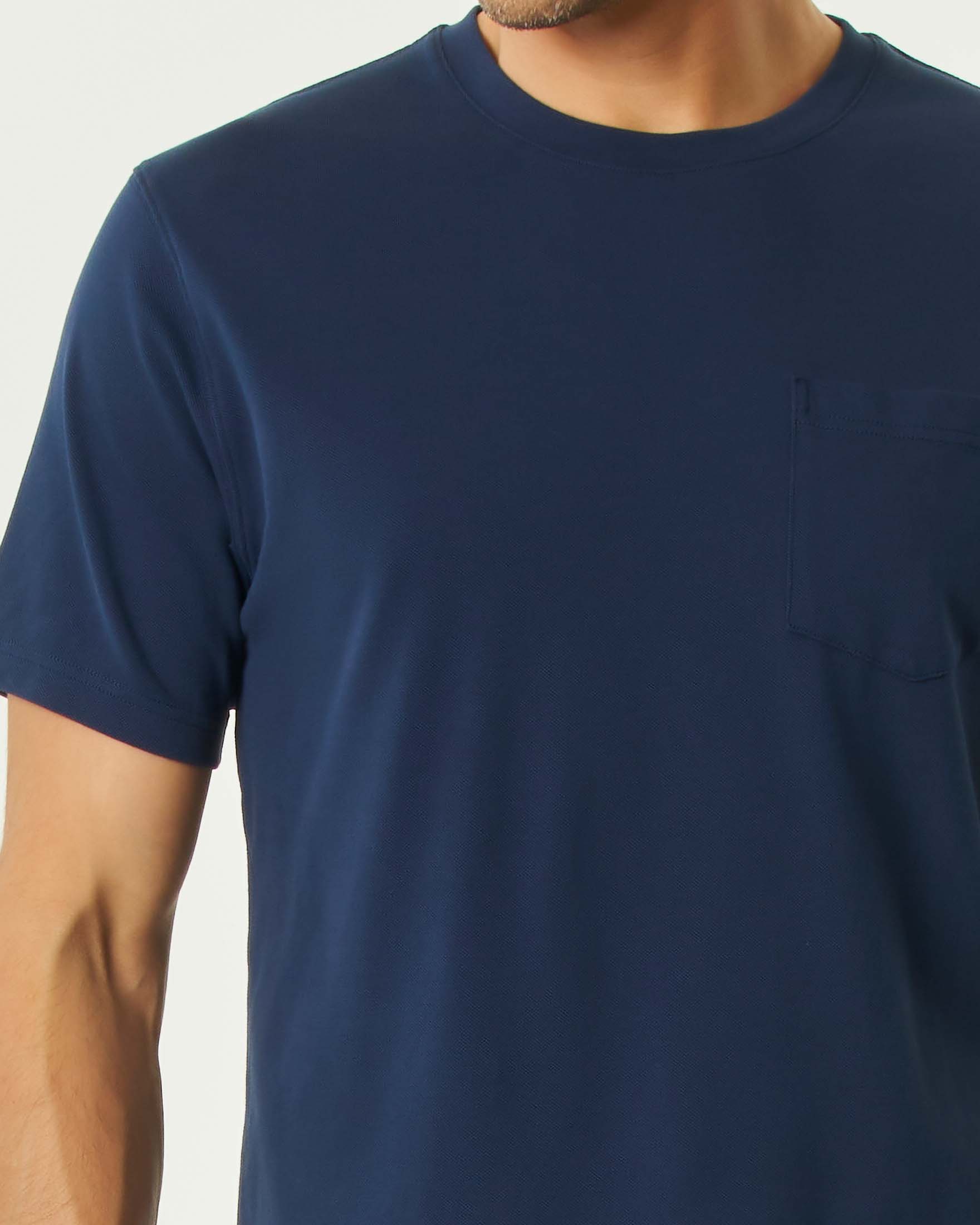 T-shirt MC2 Saint Barth blu in piquè di cotone stretch con taschino image