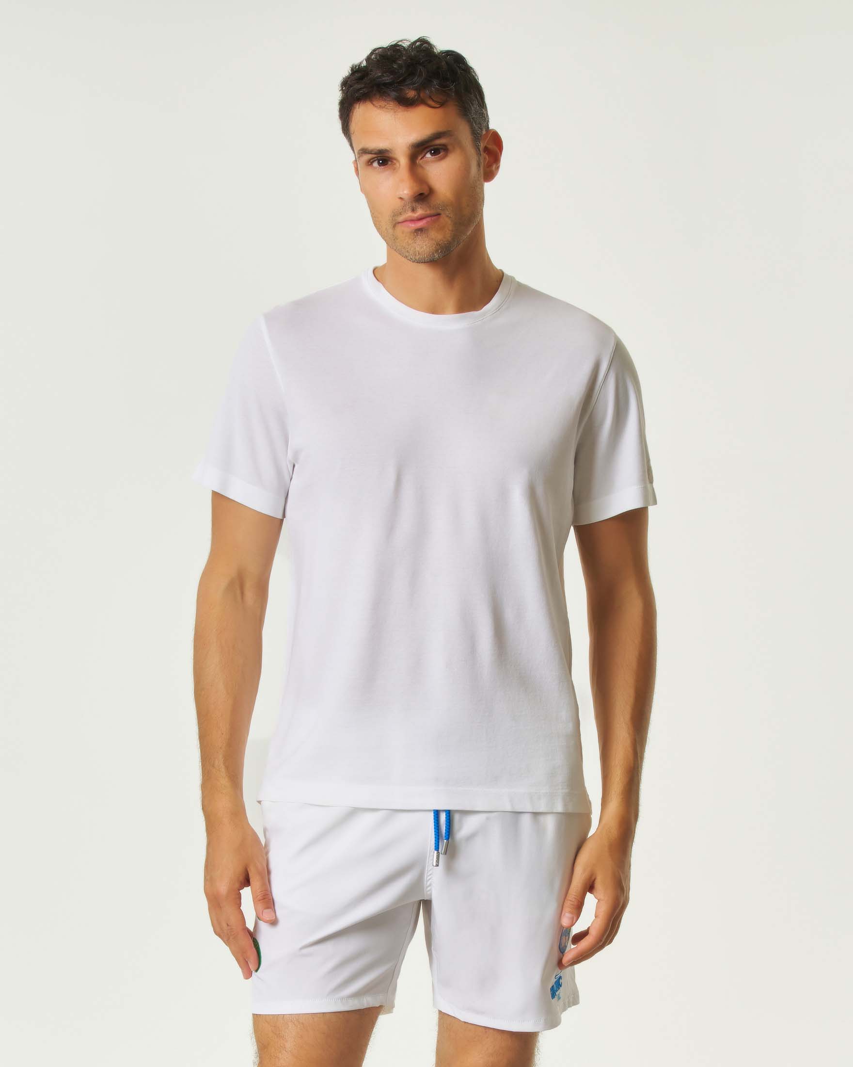 T-shirt bianca in crepe di puro cotone